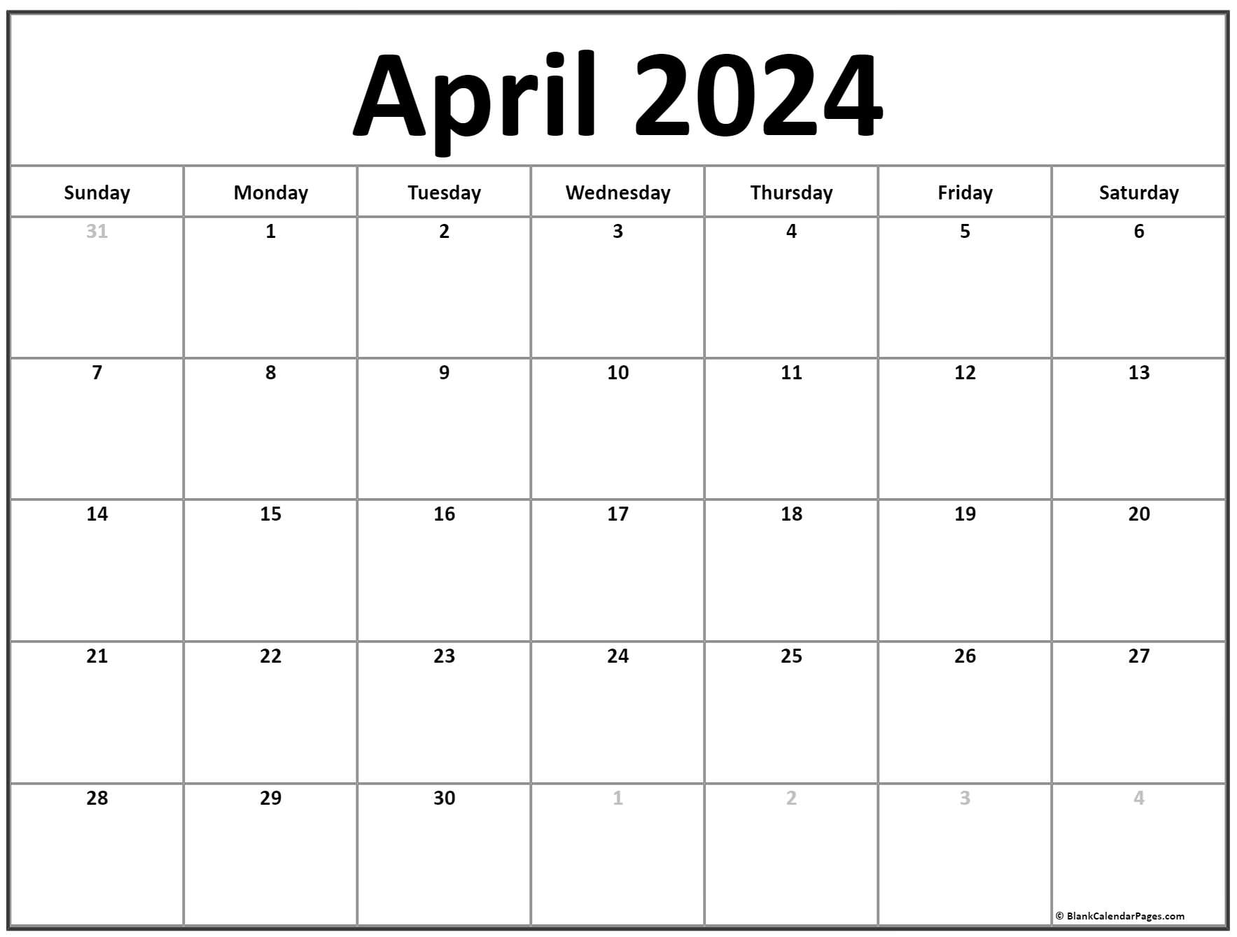 April Blank Calendar 2024 - Easy to Use Calendar App 2024