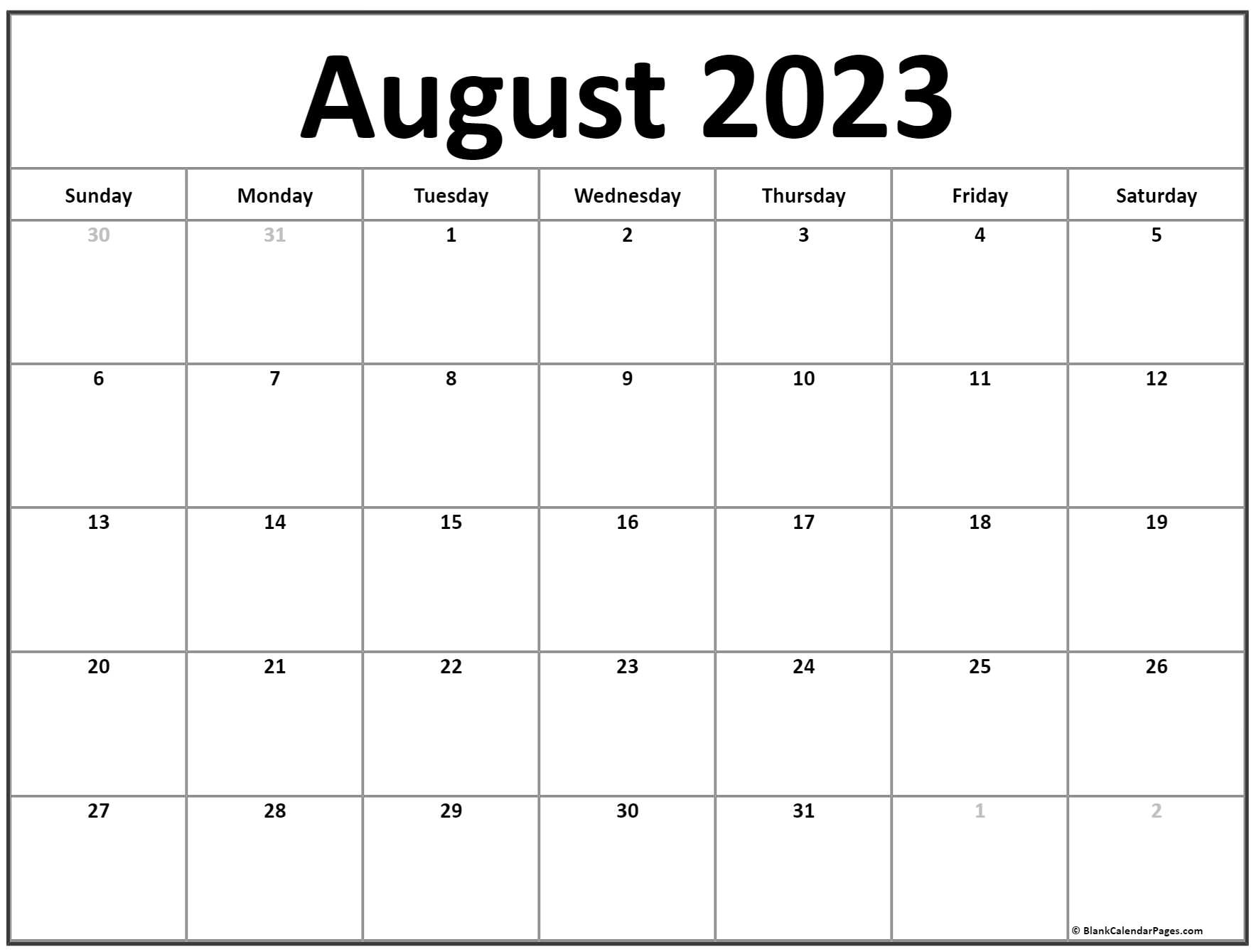 August 2023 Calendar Free Printable - Printable Calendar 2023