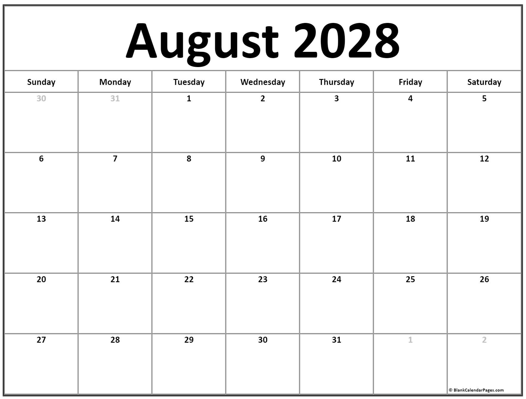 2028 calendar center page numbers.