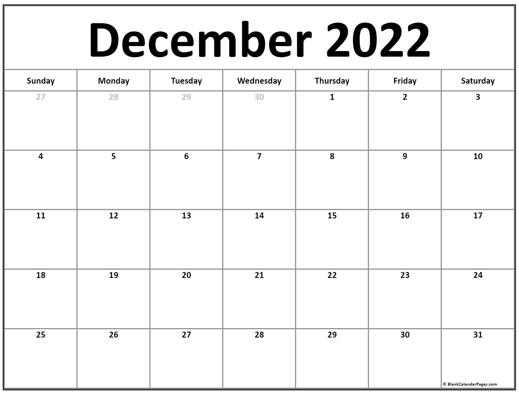 Free Printable December 2022 Calendar Template