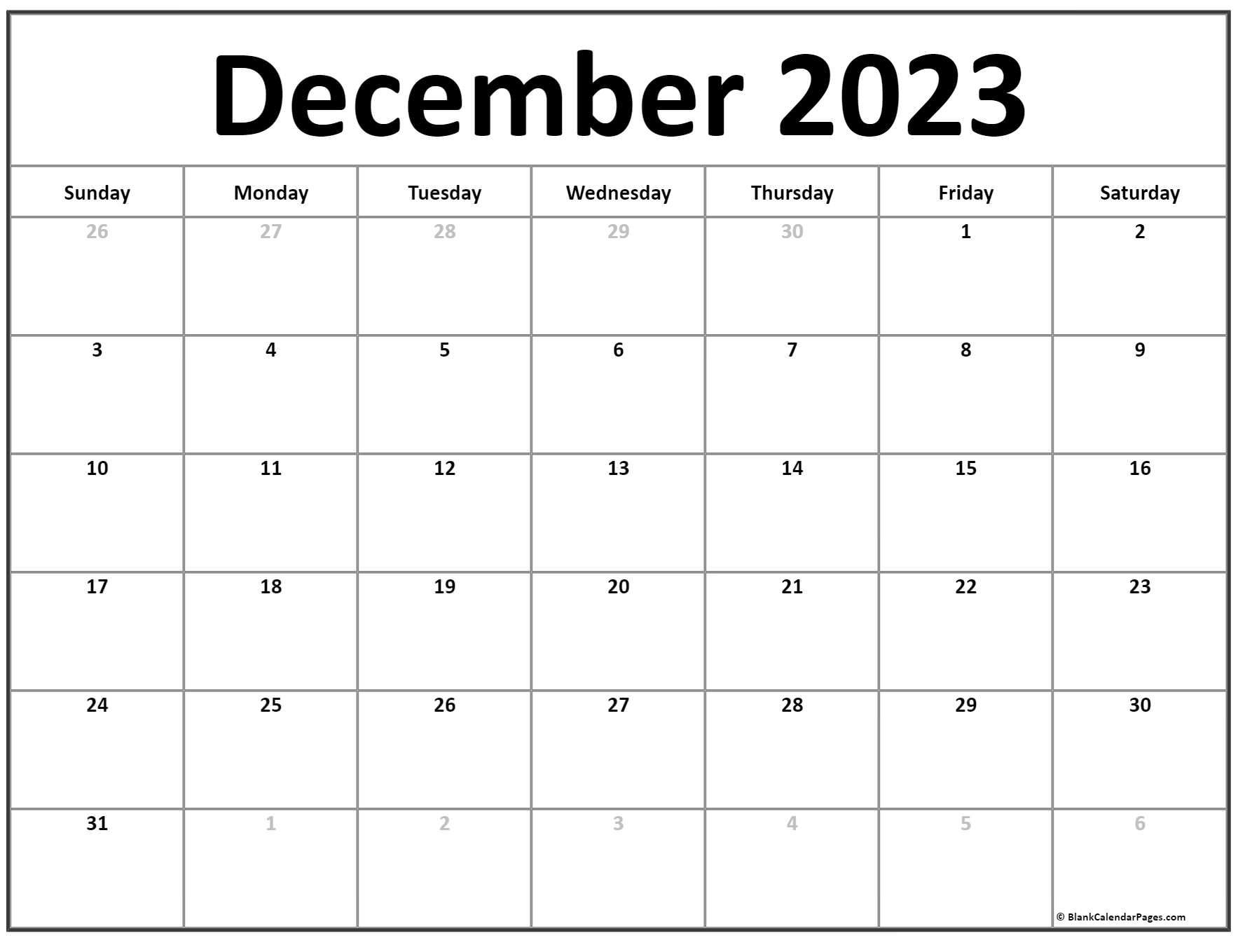 Free Calendar Template December 2023