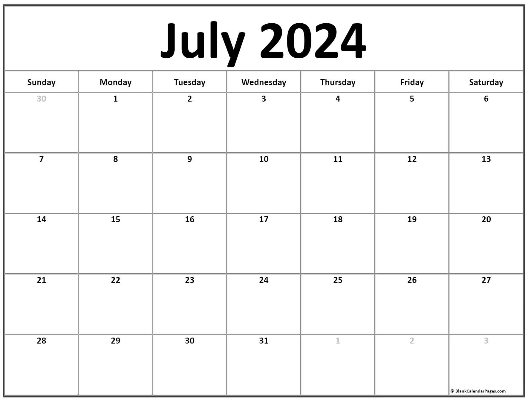 Calendar Free Printable July 2023