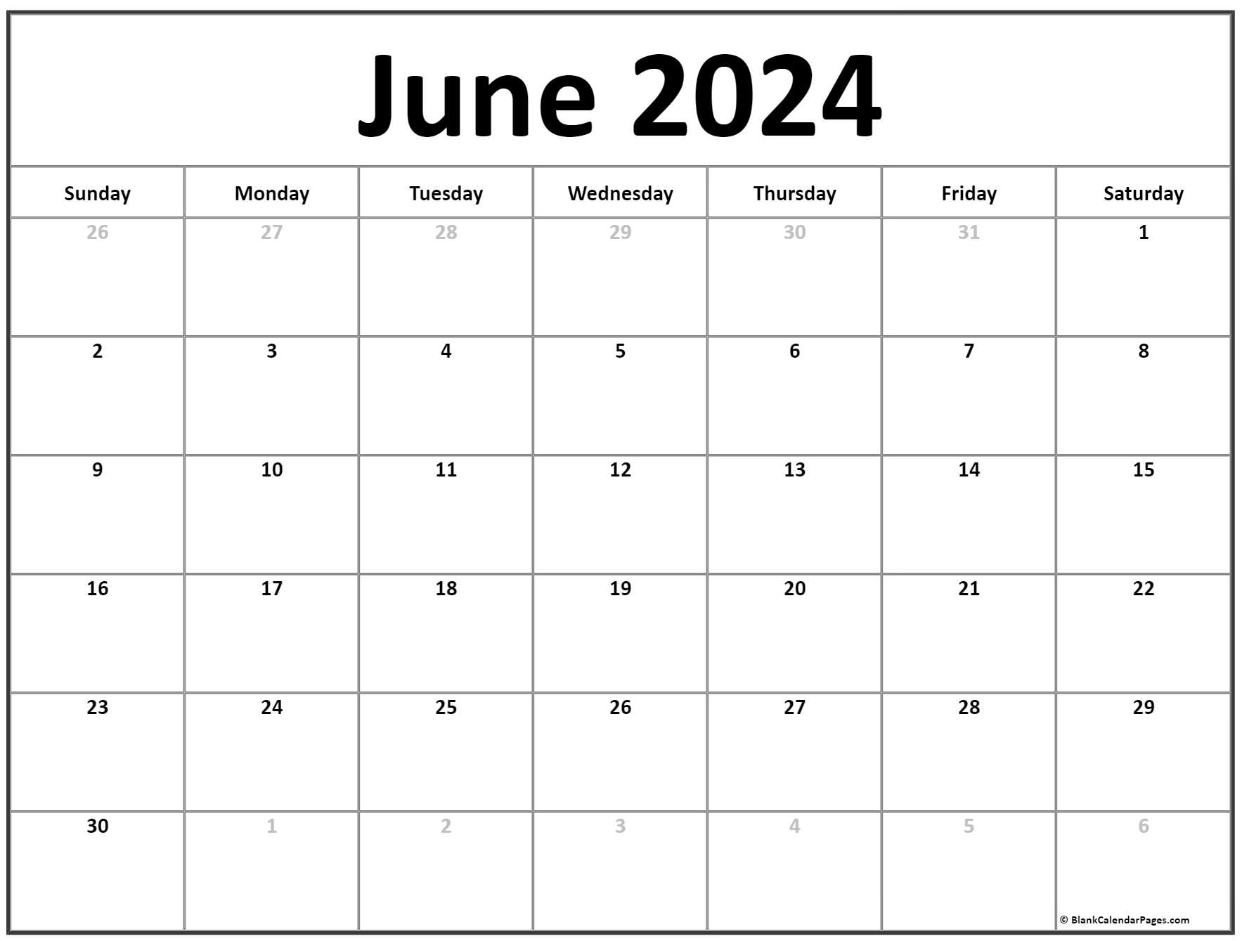 Free Printable June Calendar Printable Calendar