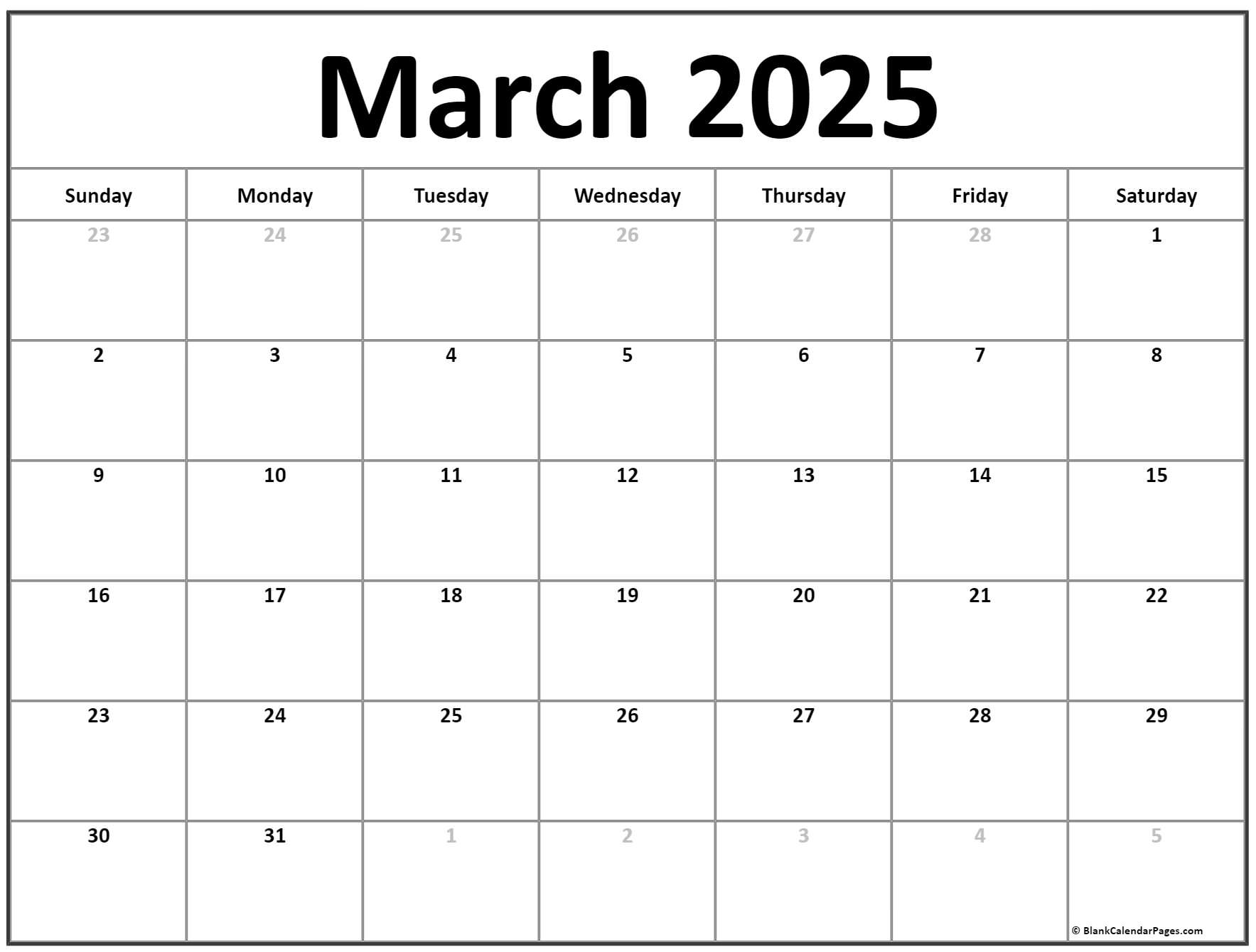 2025 March Calendar Template Template