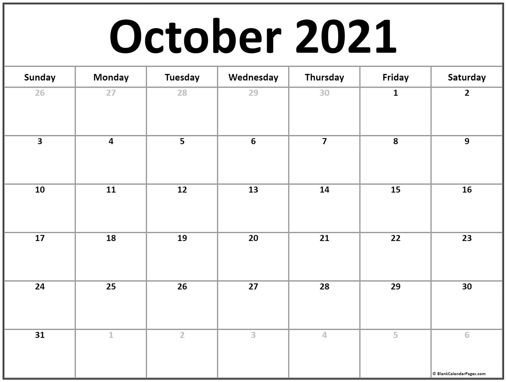 October 2021 Calendar Free Printable Calendar