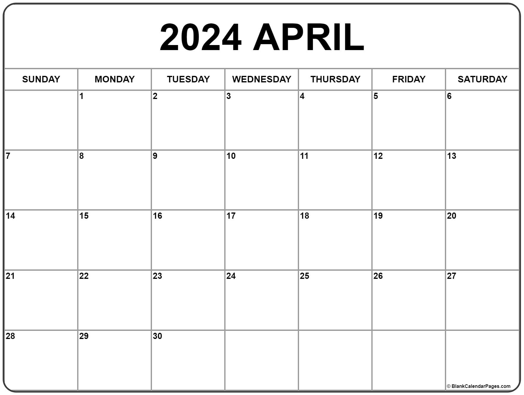 Empty April Calendar 2024 Belle Cathrin