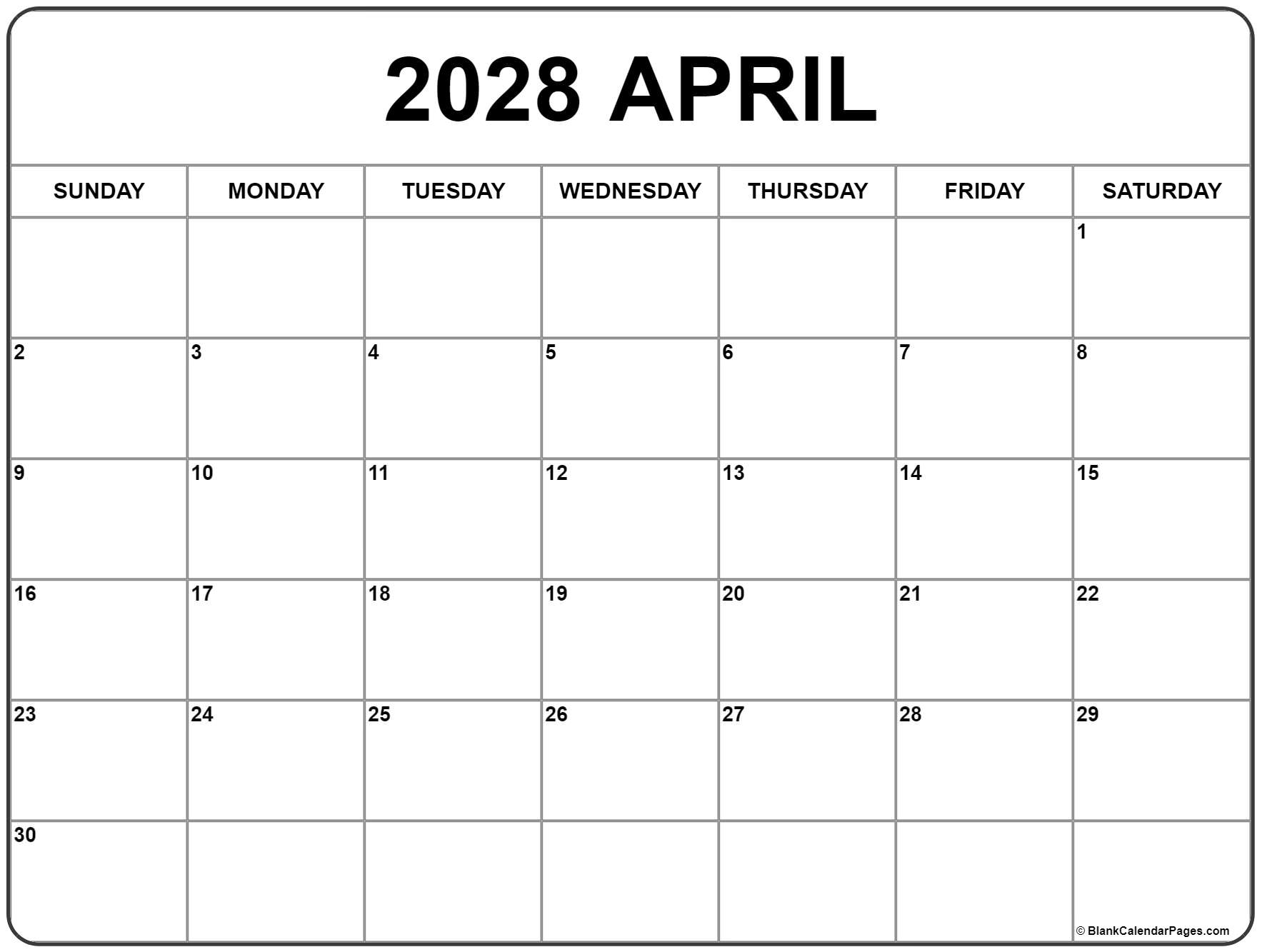 April 2028 calendar April 2028 calendar