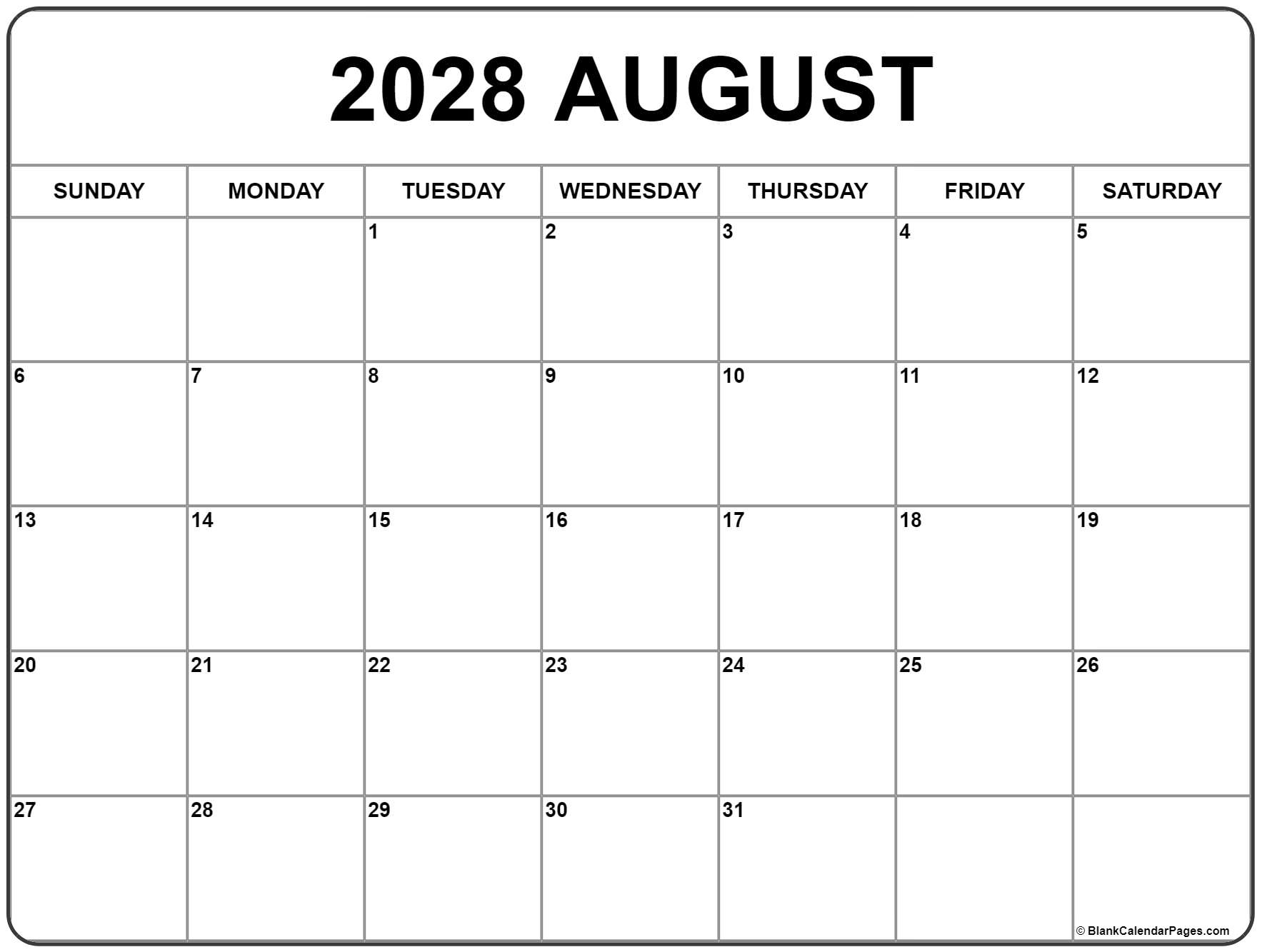 2028 August year-month format calendar 2028 August year-month format calendar