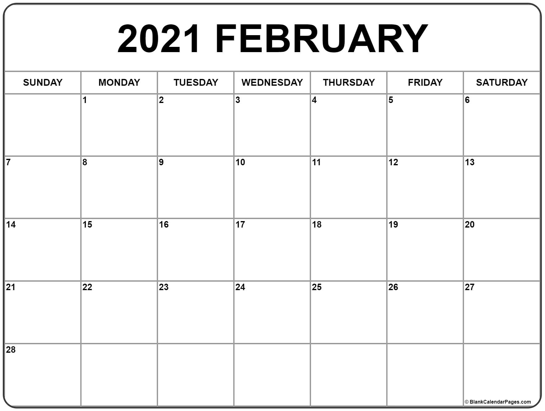 February 2021 Calendar Free Printable Calendar Templates