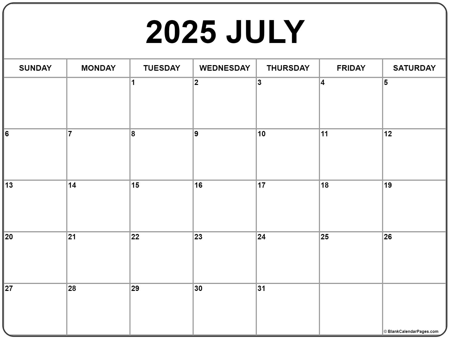 July 2025 calendar free printable calendar