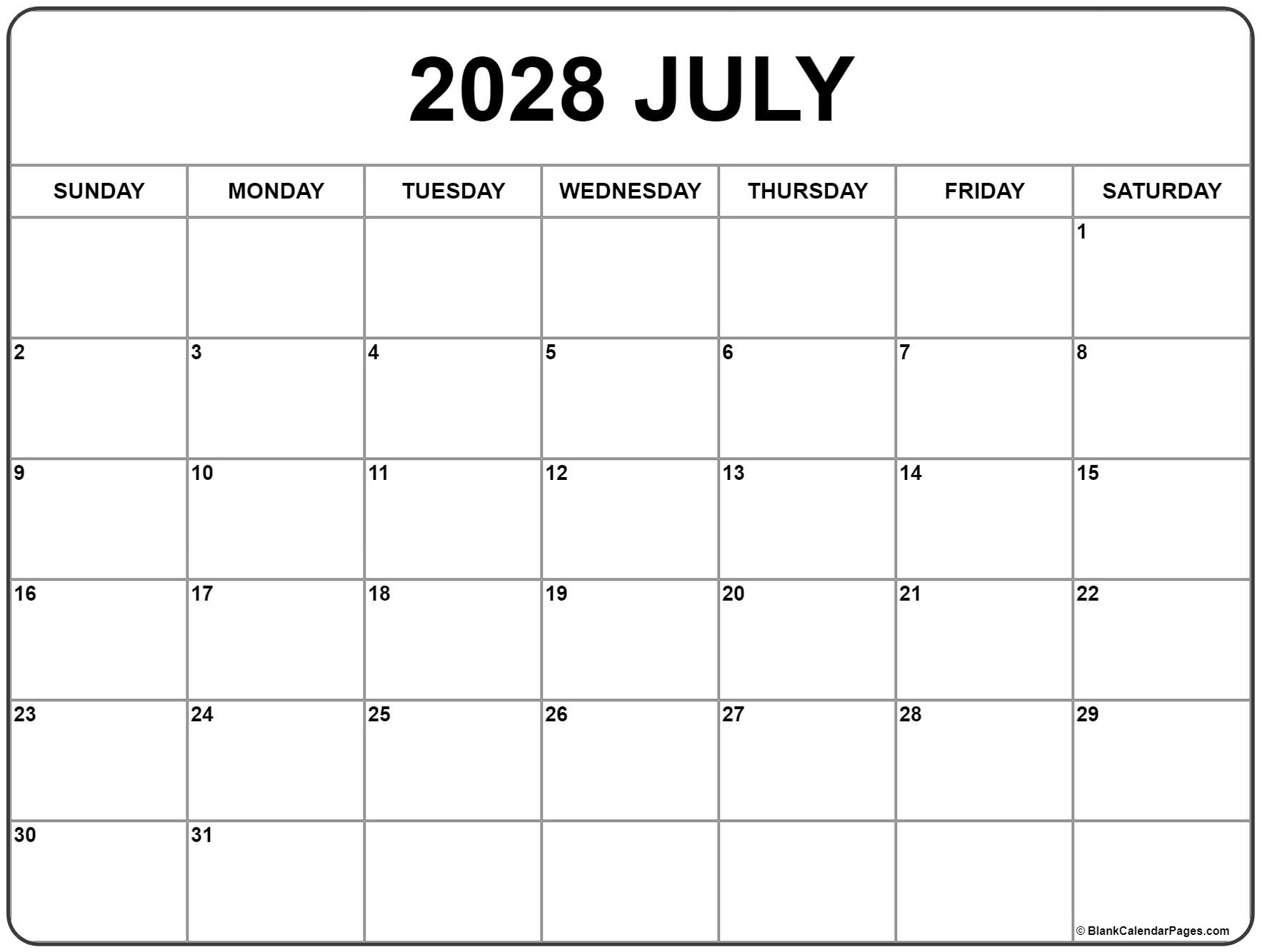 July 2028 calendar July 2028 calendar