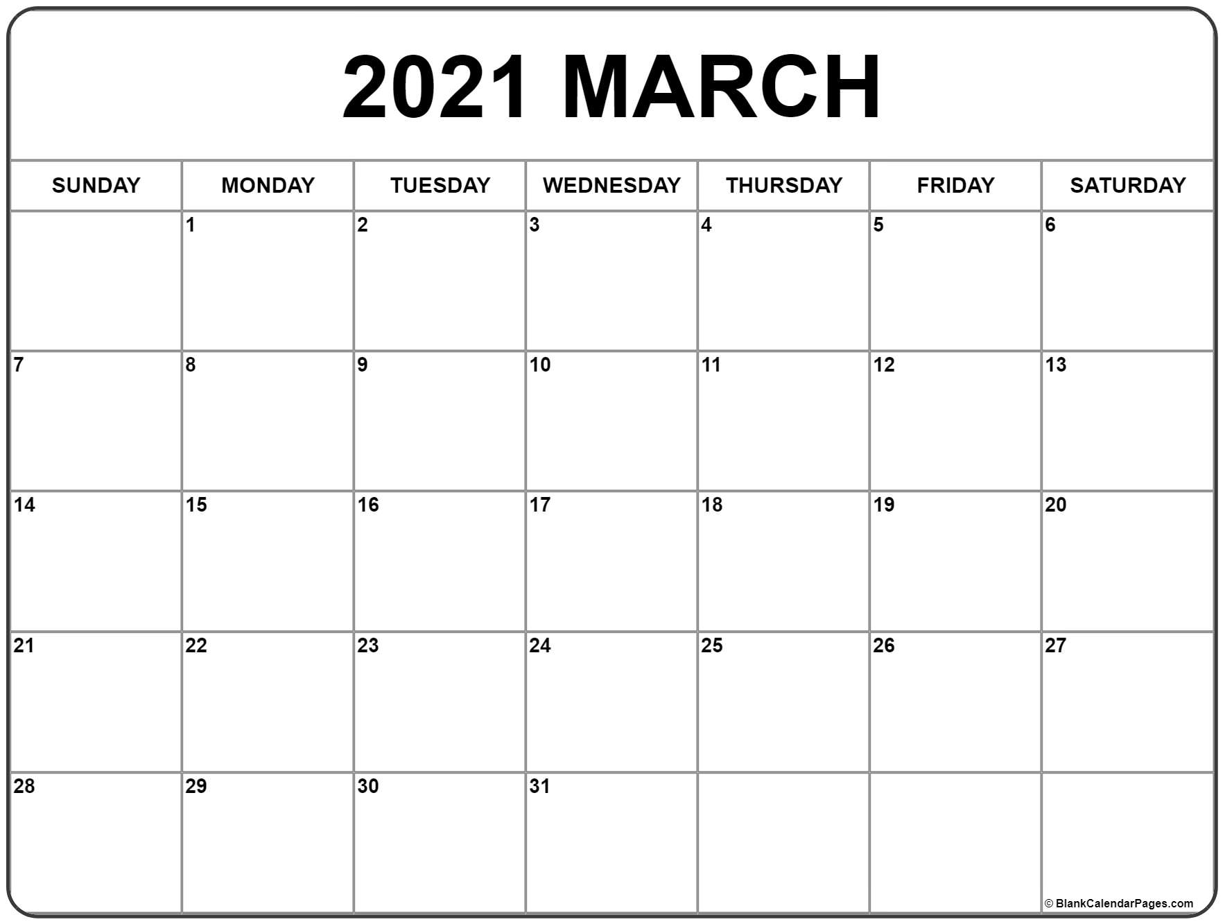 March 2021 calendar free printable calendar templates