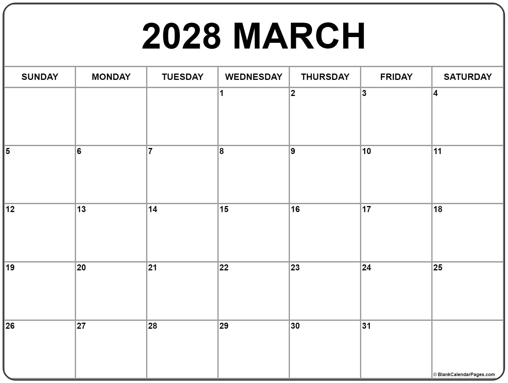 March 2028 calendar March 2028 calendar