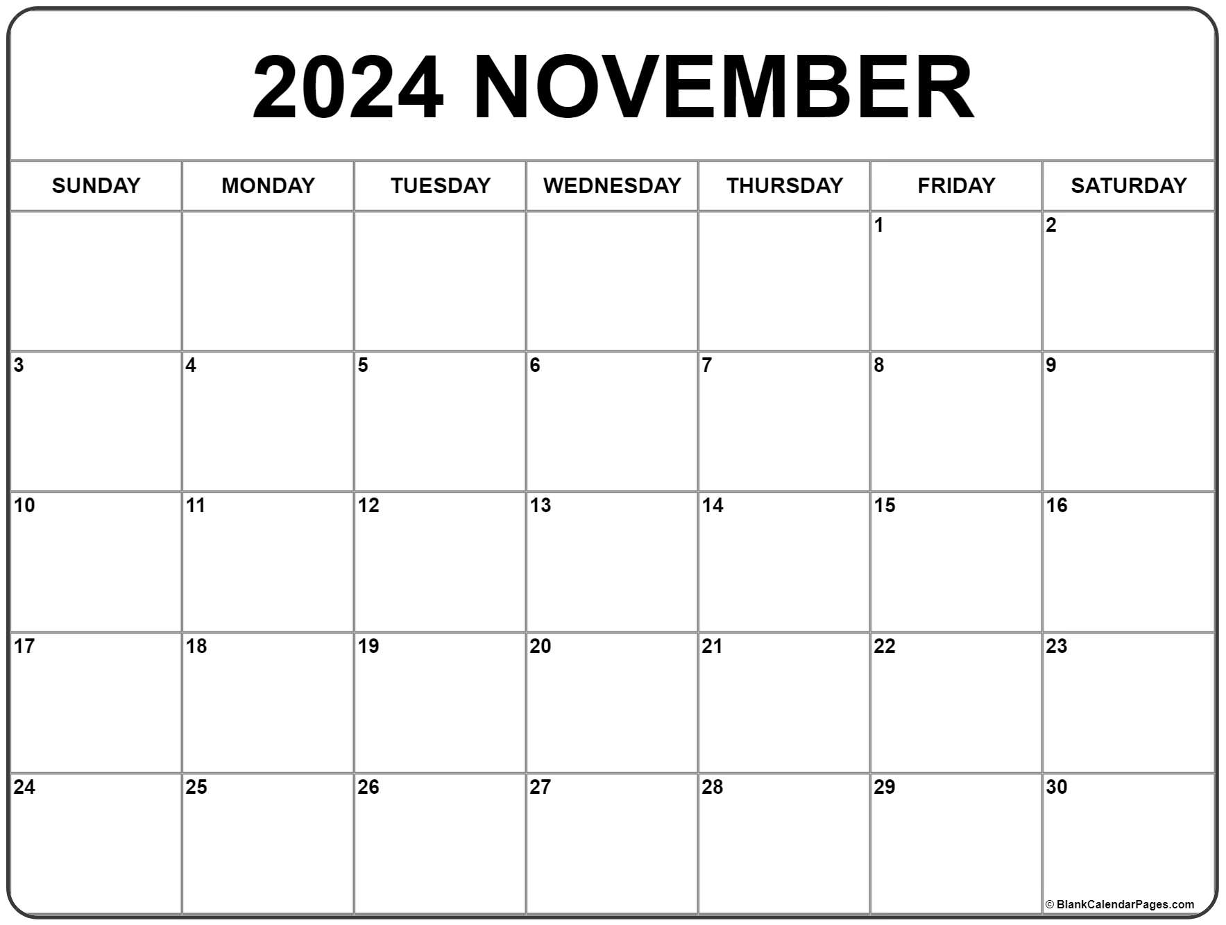Month Calendar November 2024