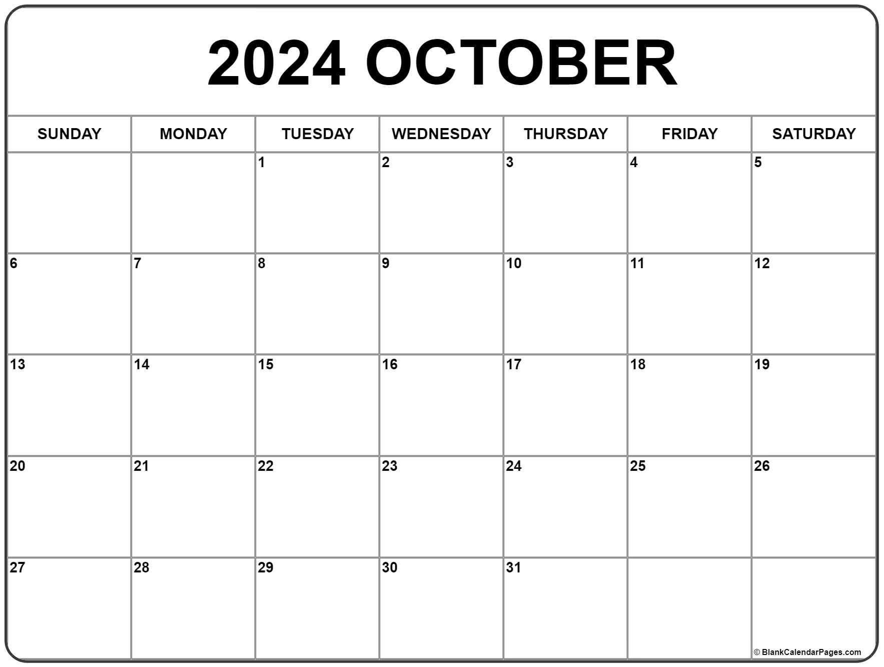 2024 October Calendar Printable Free Pdf One Page Template July