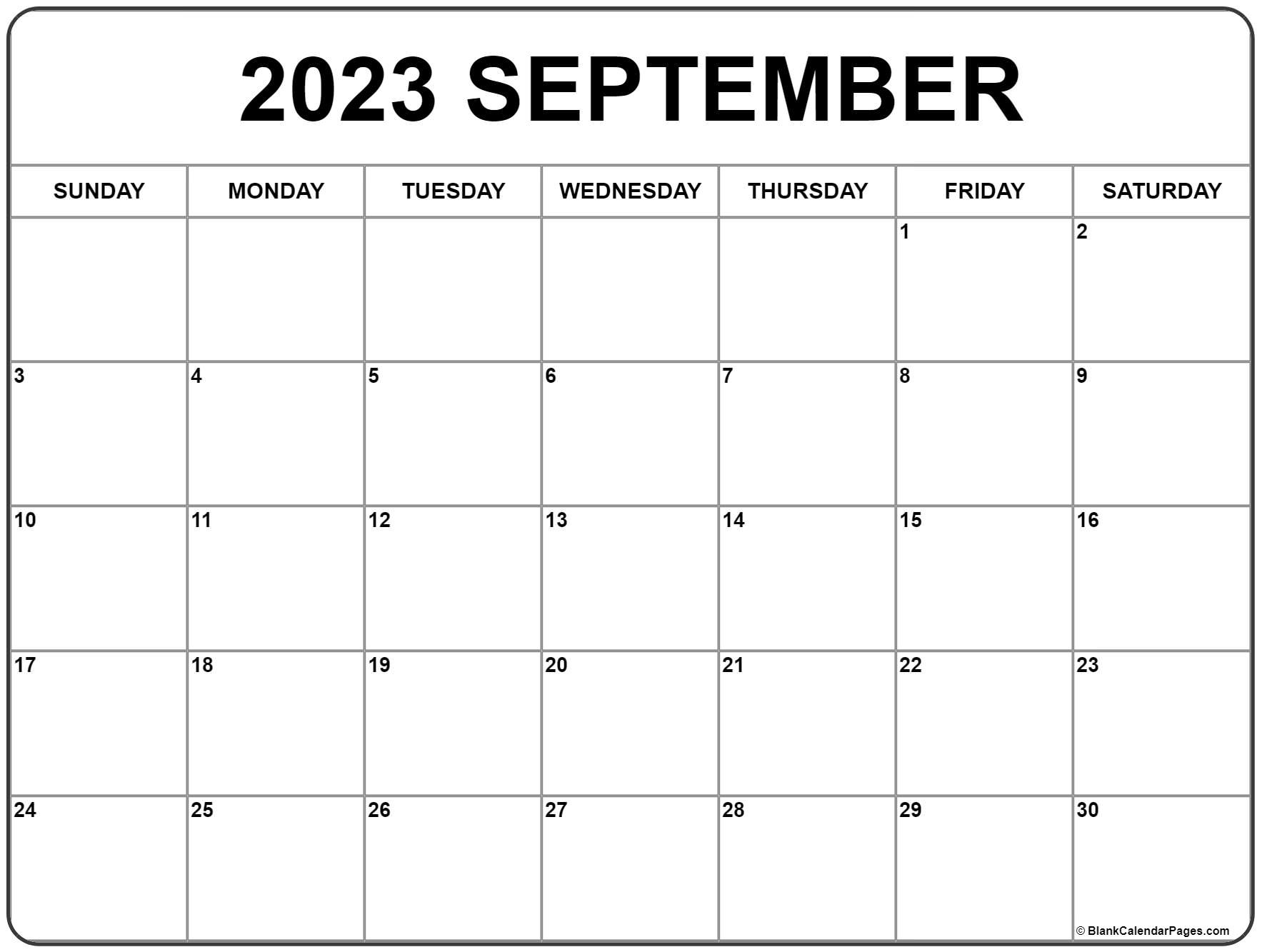 September Calendar 2023 Printable Free