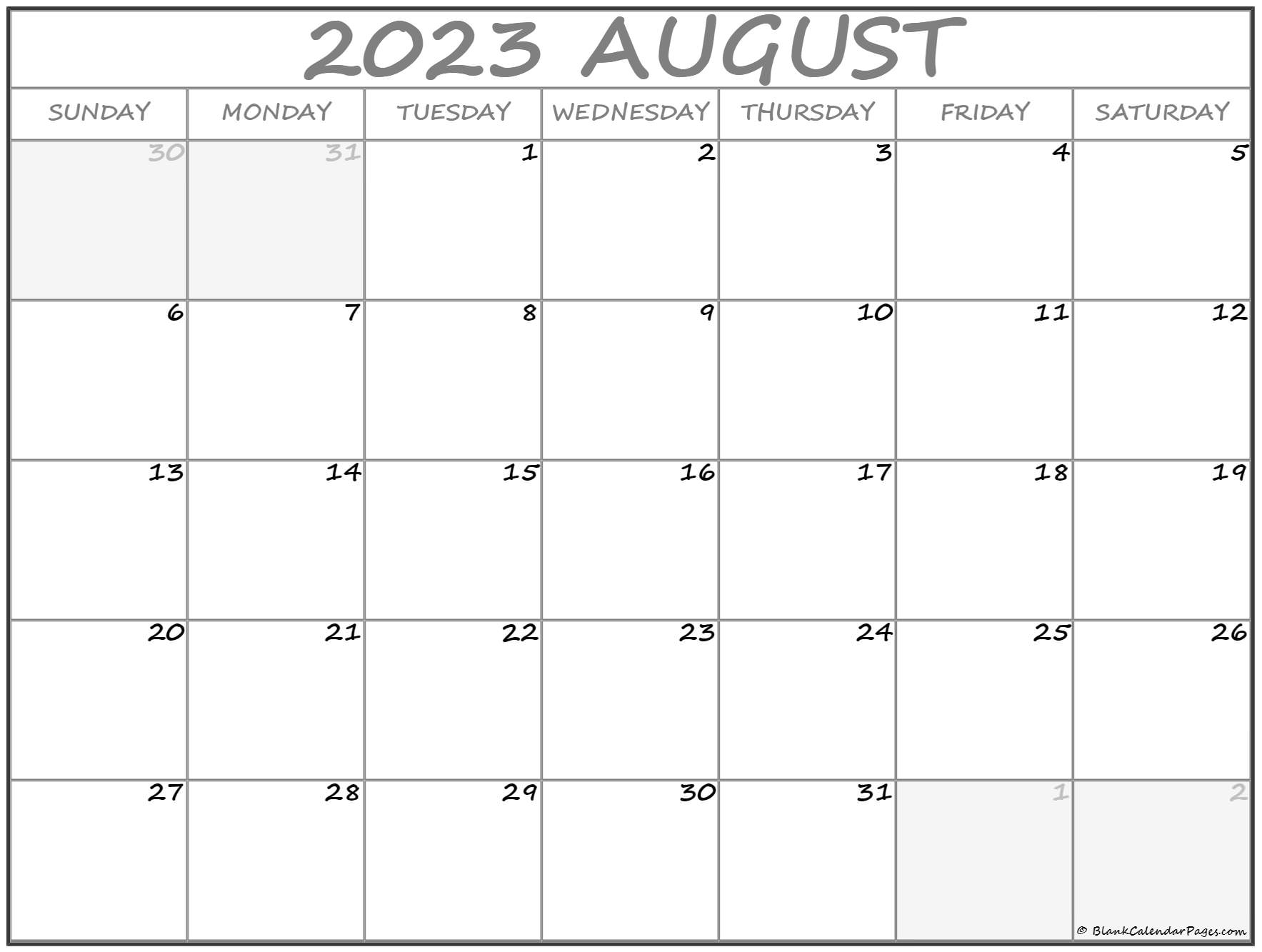 August 2023 Calendar Free Printable Calendar