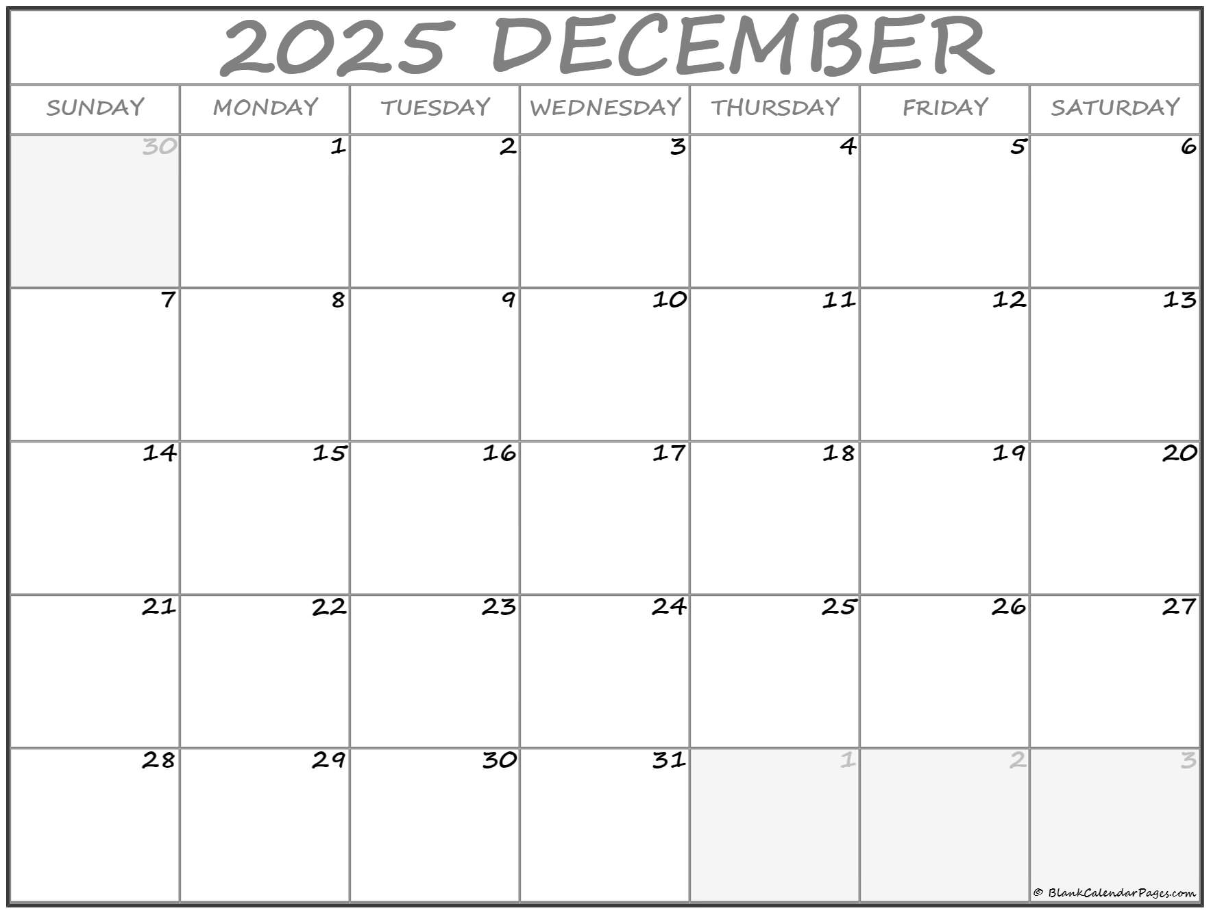 December 2025 calendar free printable calendar