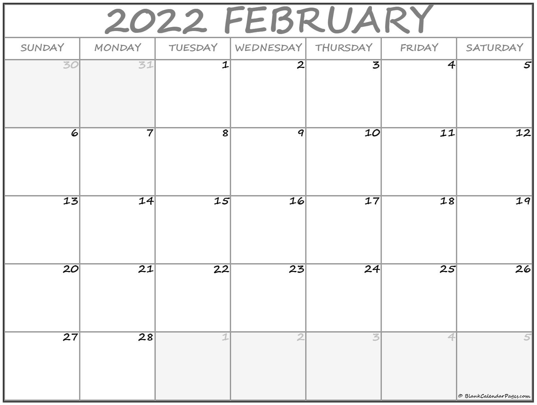 February 2022 Calendar Free Printable Calendar Templates February 2022 Blank Calendar Colin 