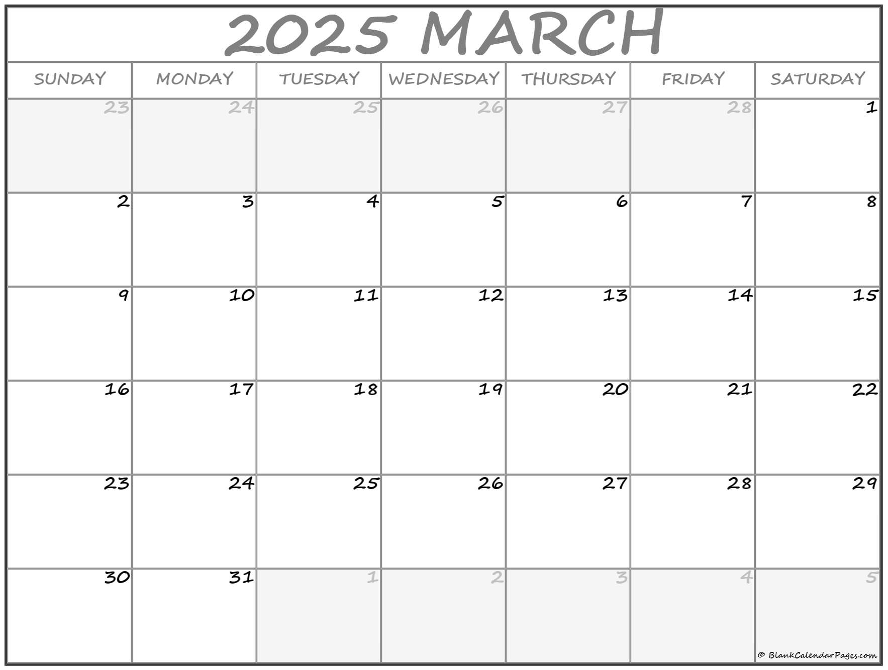 Cute March Calendar 2025