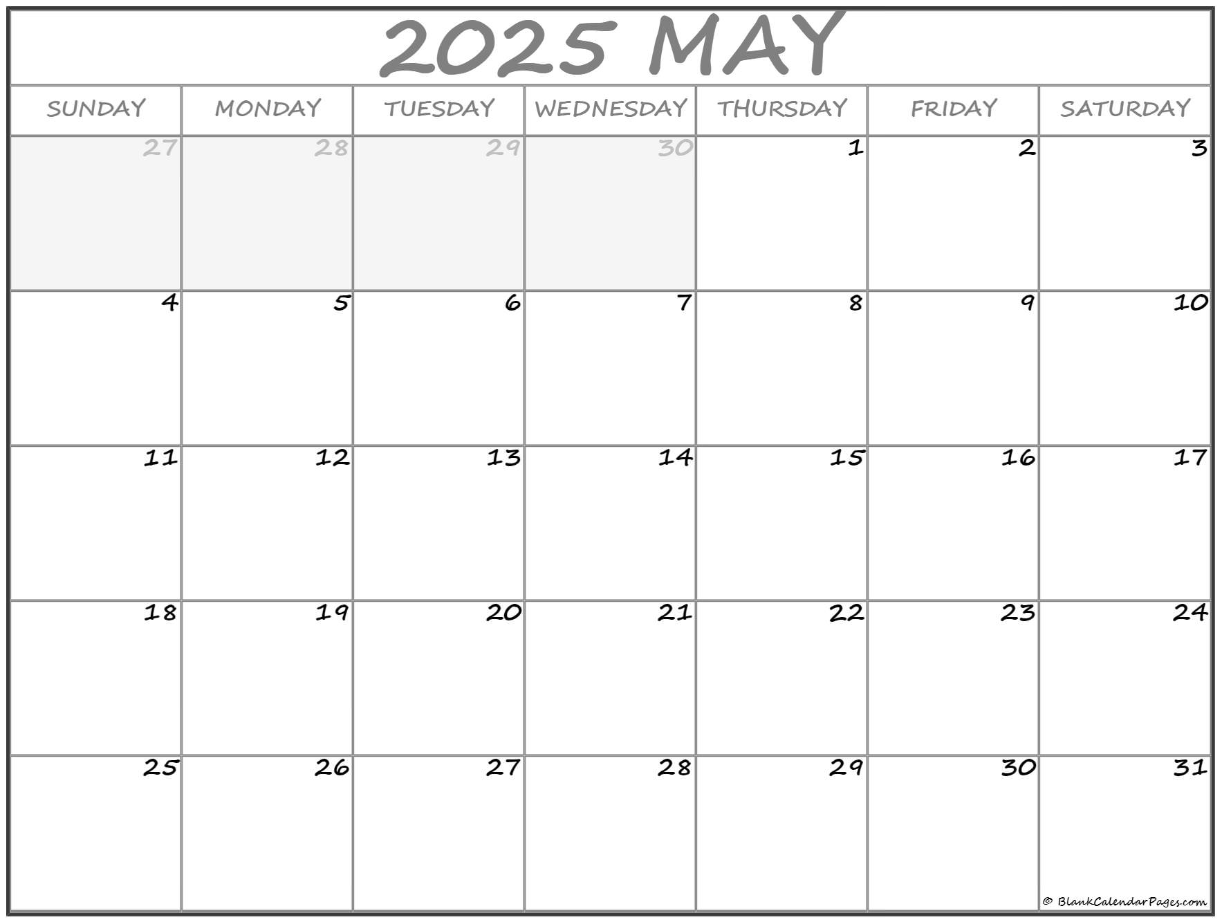 Month Calendar May 2025 