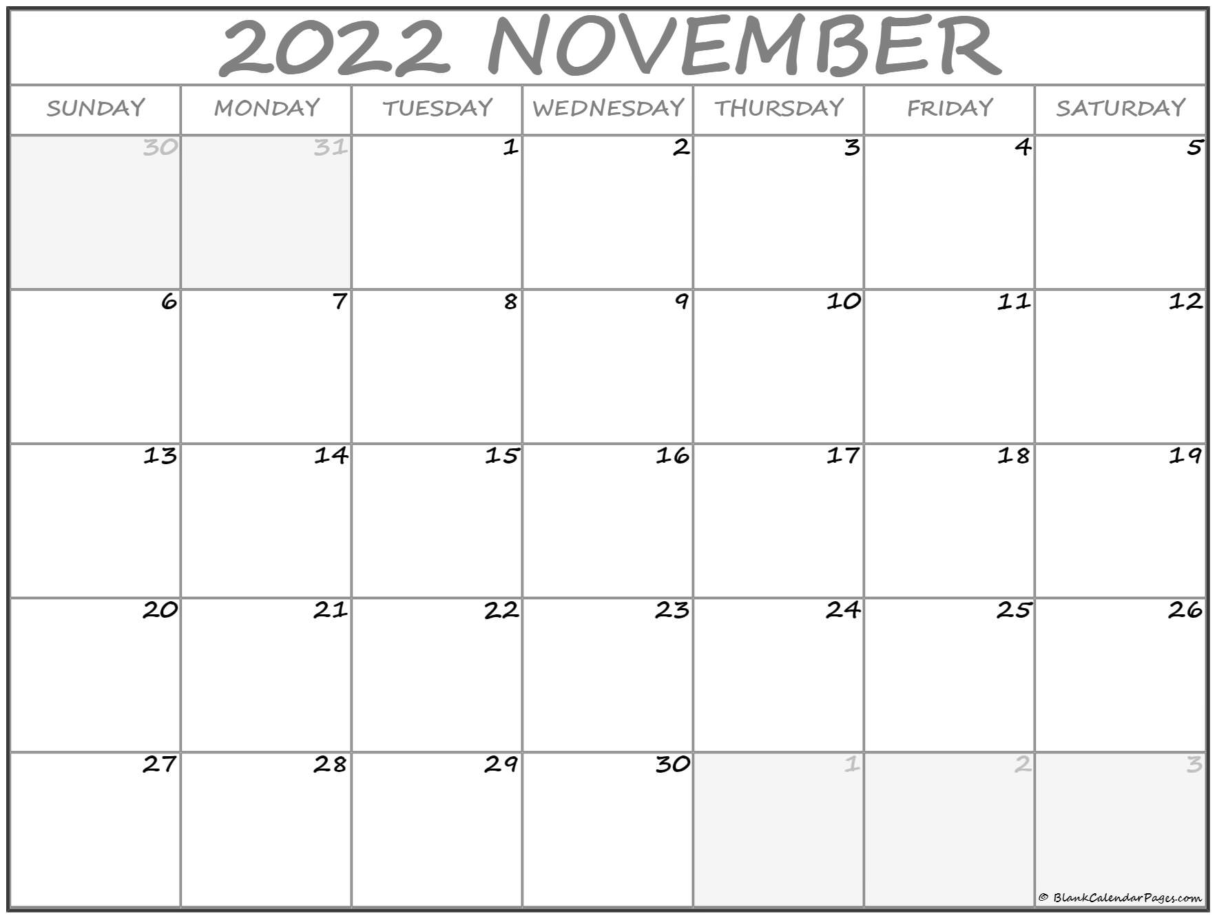 Editable Calendar Template November 2022 Printable Calendar 2023