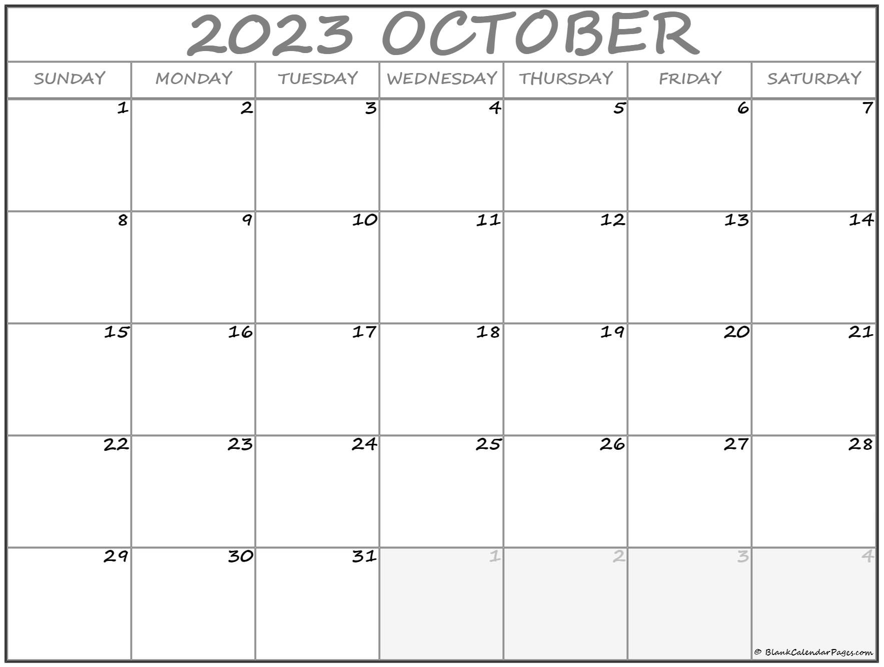 October 2023 calendar free printable calendar