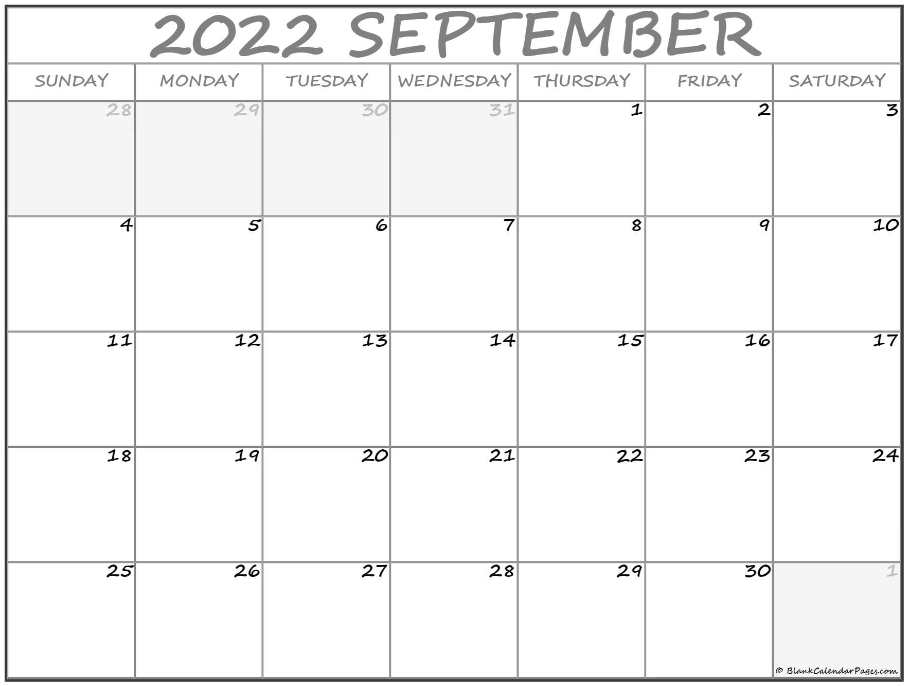 September 2022 Printable Calendar