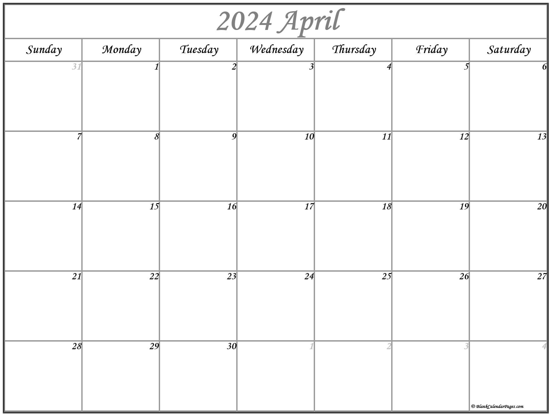April Printable Calendar 2024 Free 2024 Calendar Template