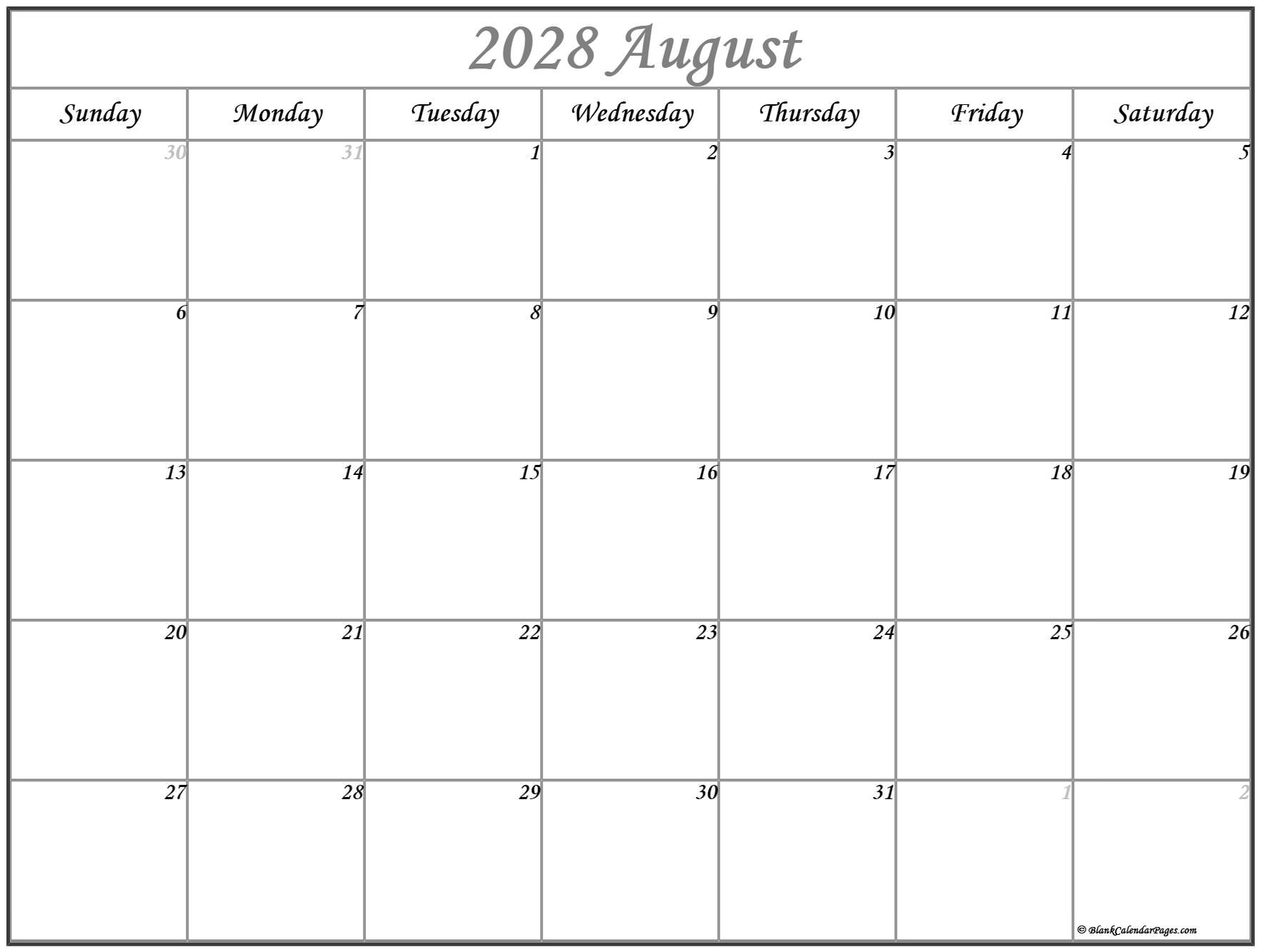 August calendar 2028