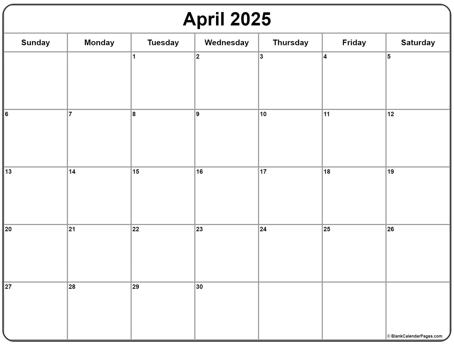 April 2025 calendar free printable calendar