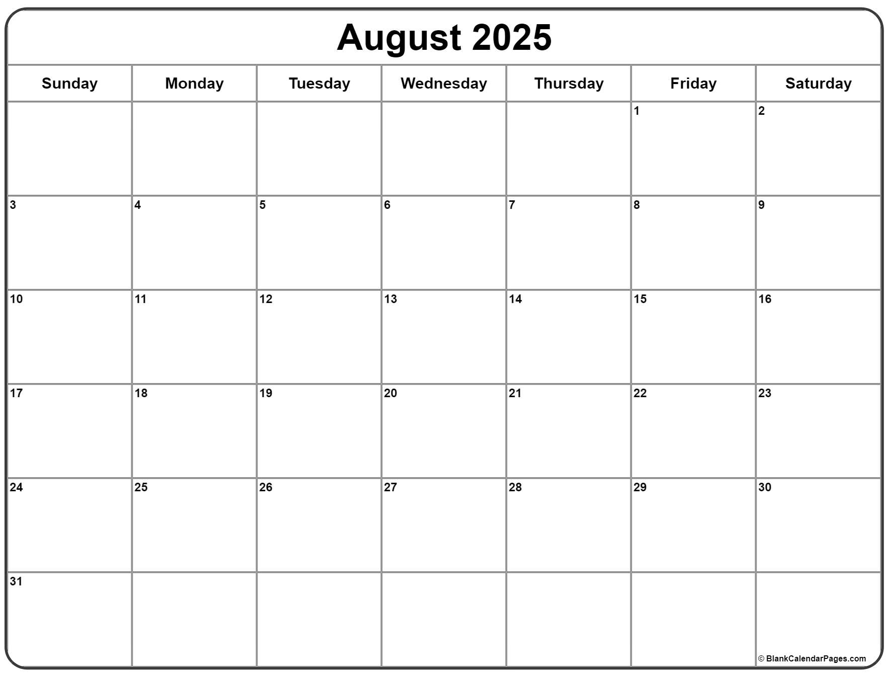 August 2025 calendar free printable calendar