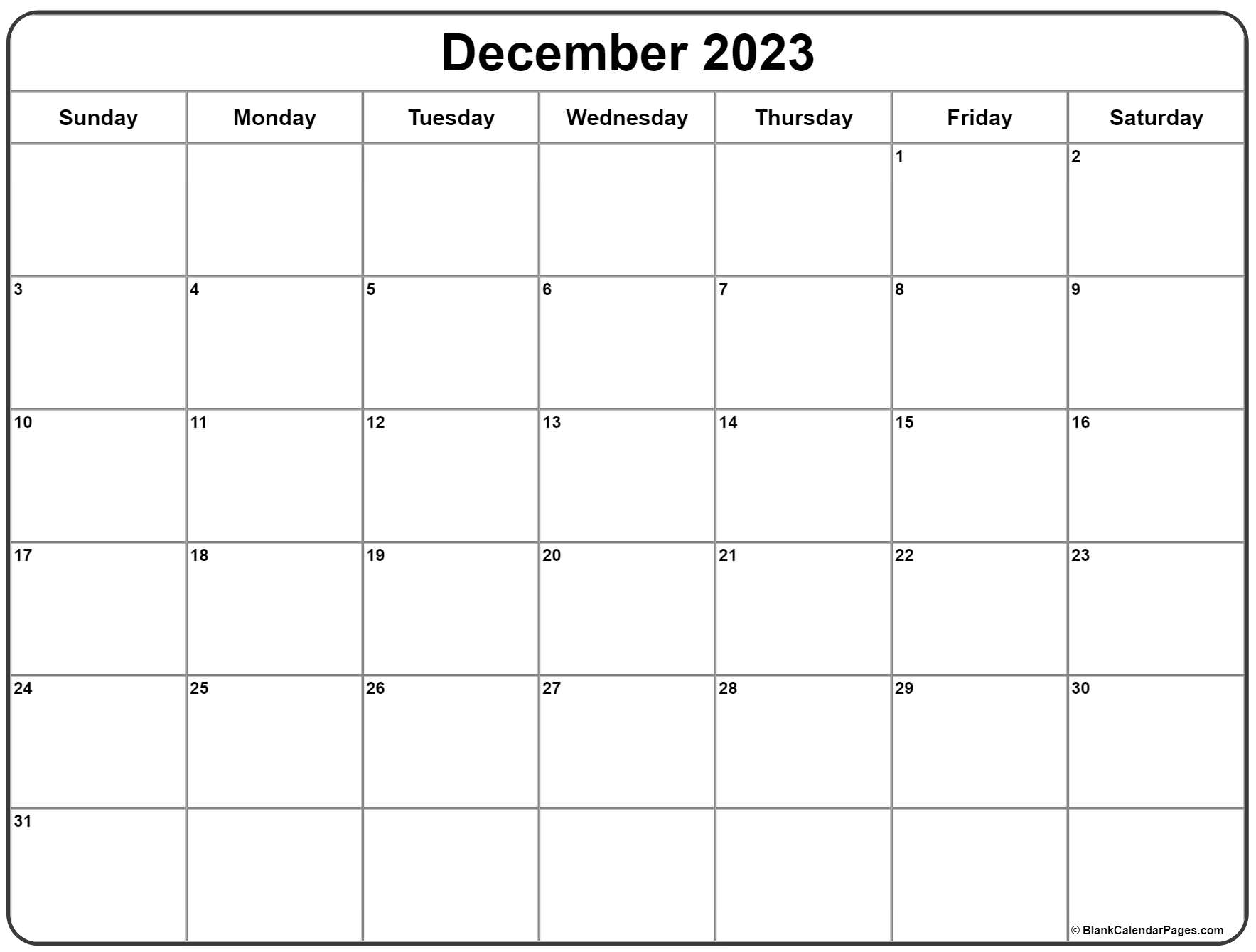 December 2023 Calendar Printable Free Word