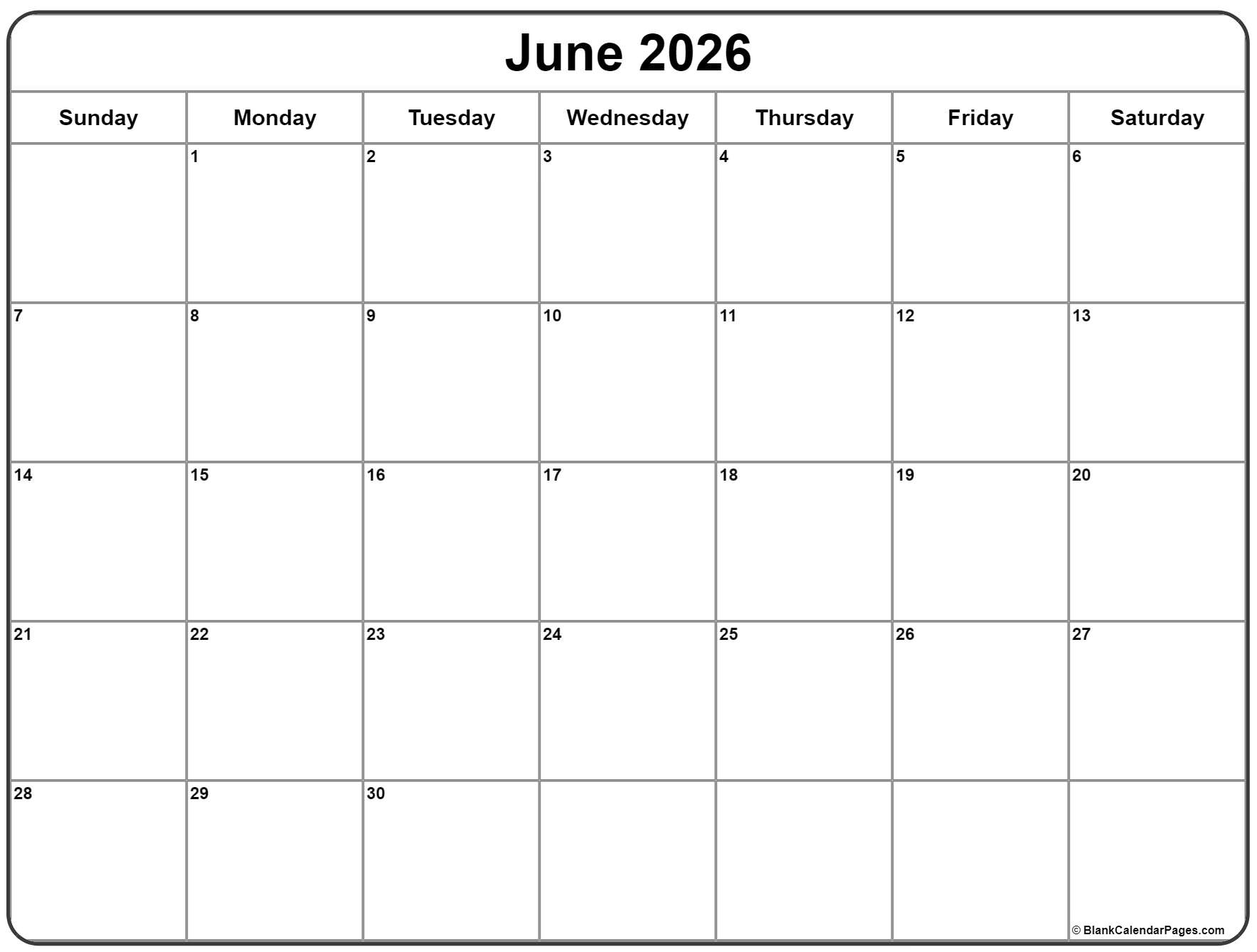 June 2026 Calendar Free Printable Calendar