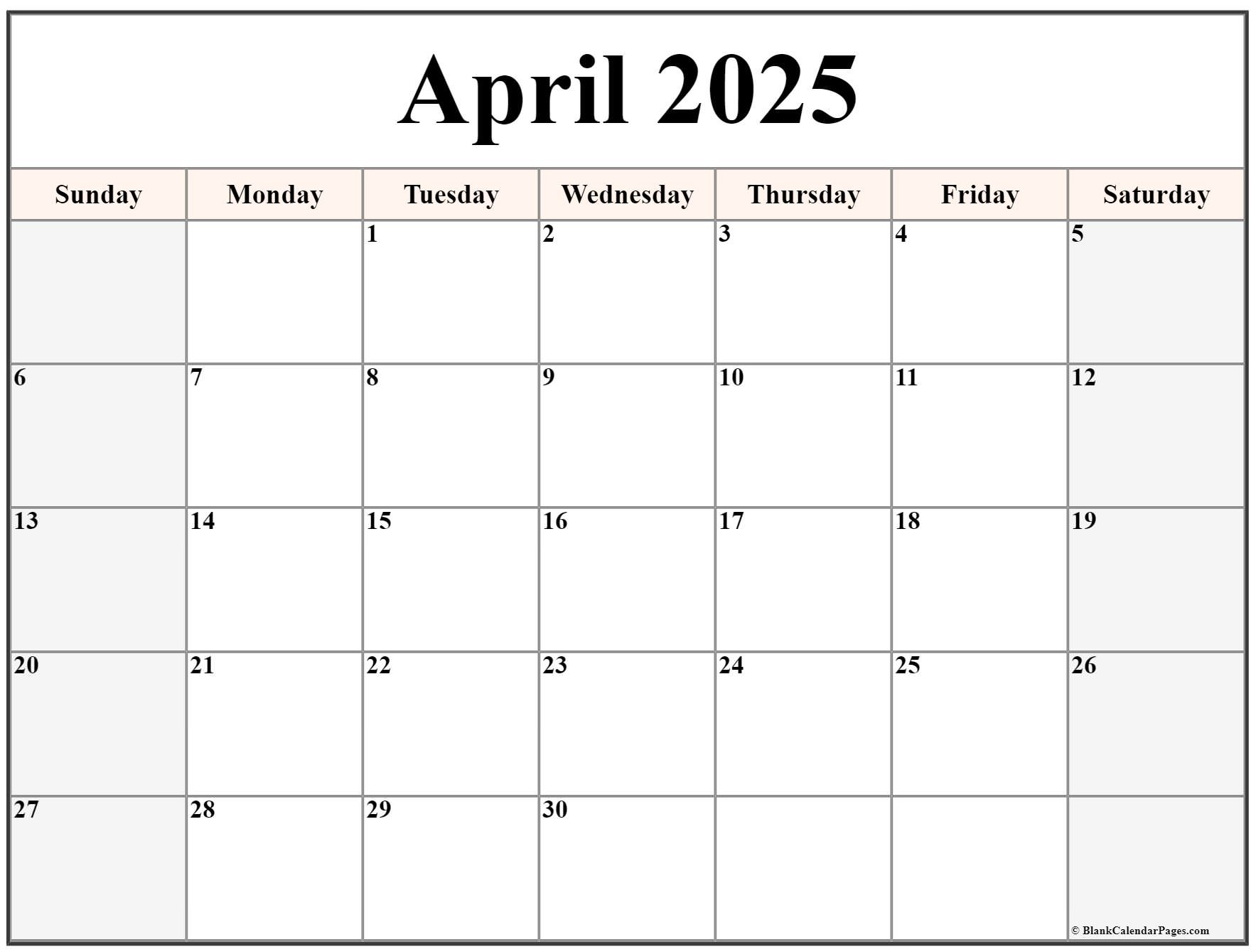 April 2025 Calendar Free Printable Calendars