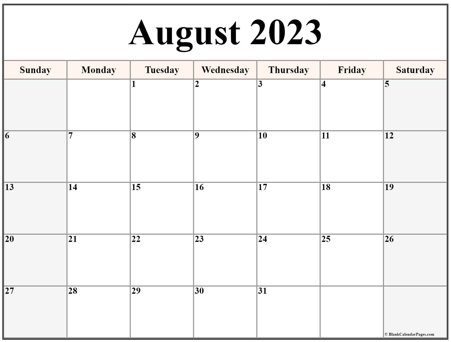 Free August 2023 Blank Calendar Printable PELAJARAN
