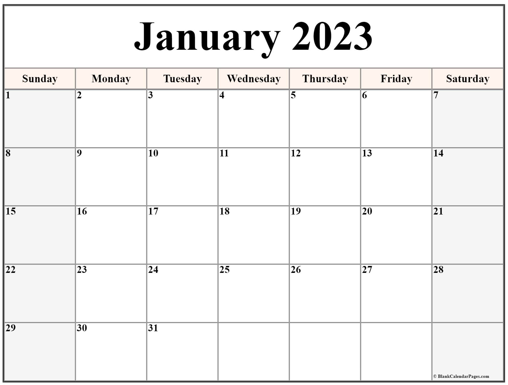 January 2023 calendar free printable calendar