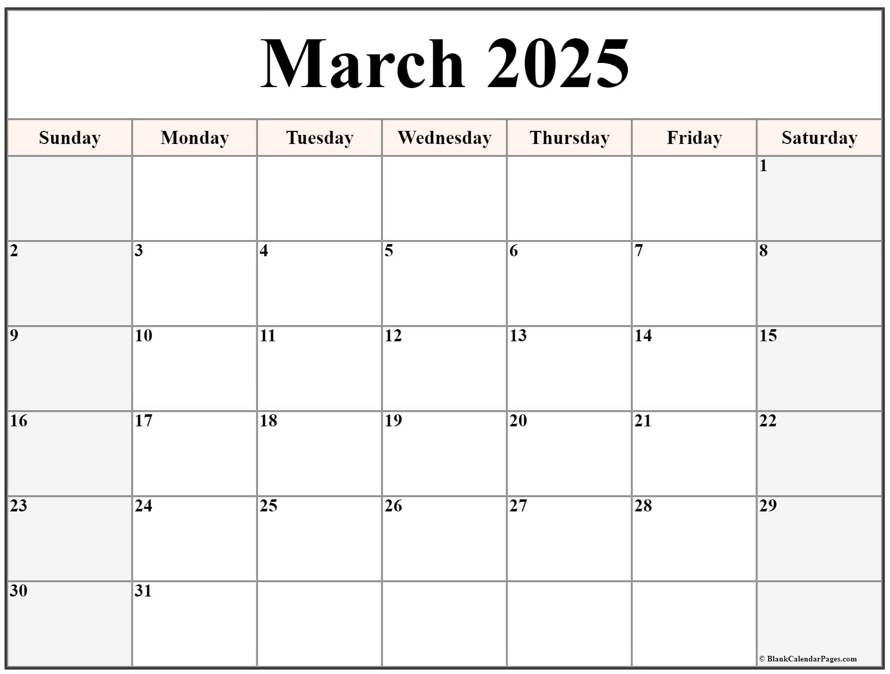 March 2025 calendar free printable calendar