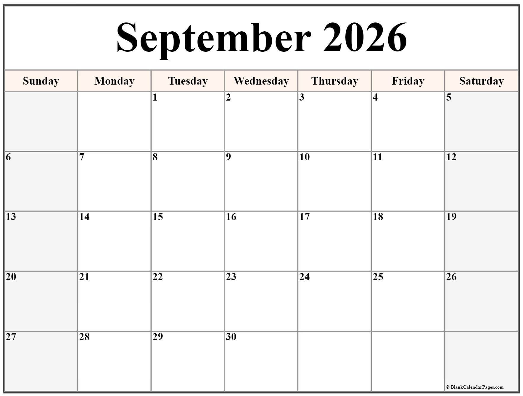 September 2026 Calendar Free Printable Calendar September 2026 Calendar Free Printable Calendar