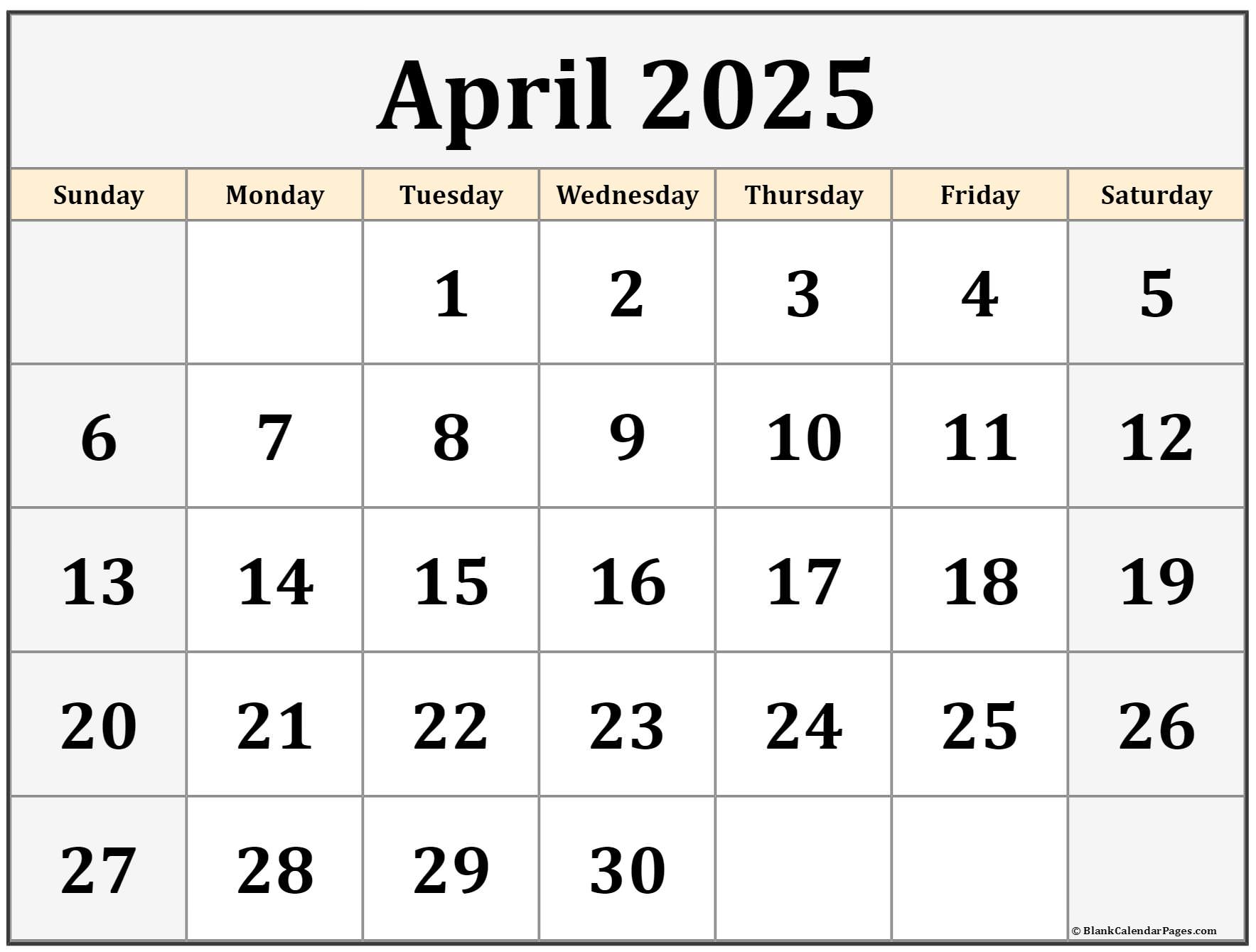 April 2025 calendar  free printable calendar