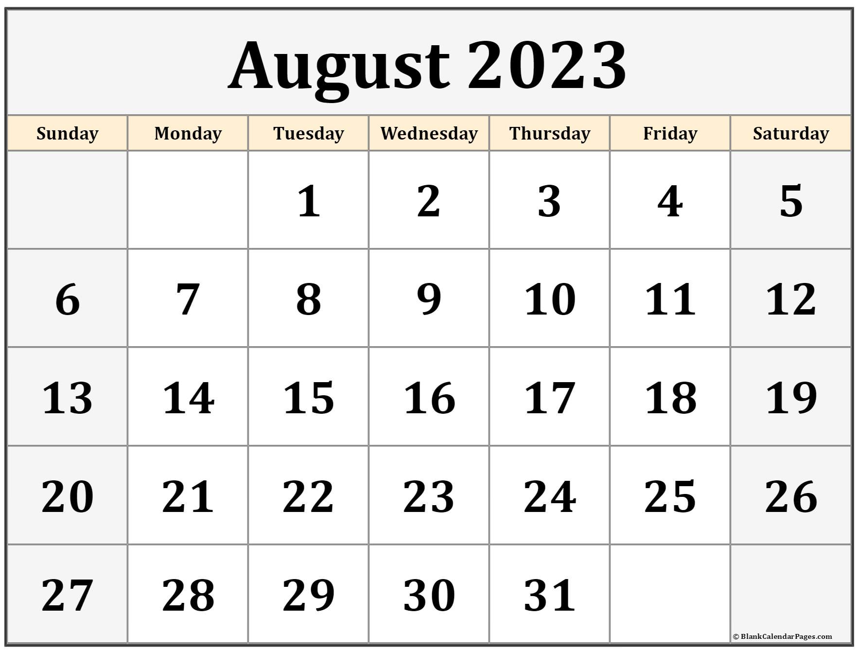 August 2023 Calendar Free Printable Calendar August 2023 Calendar 