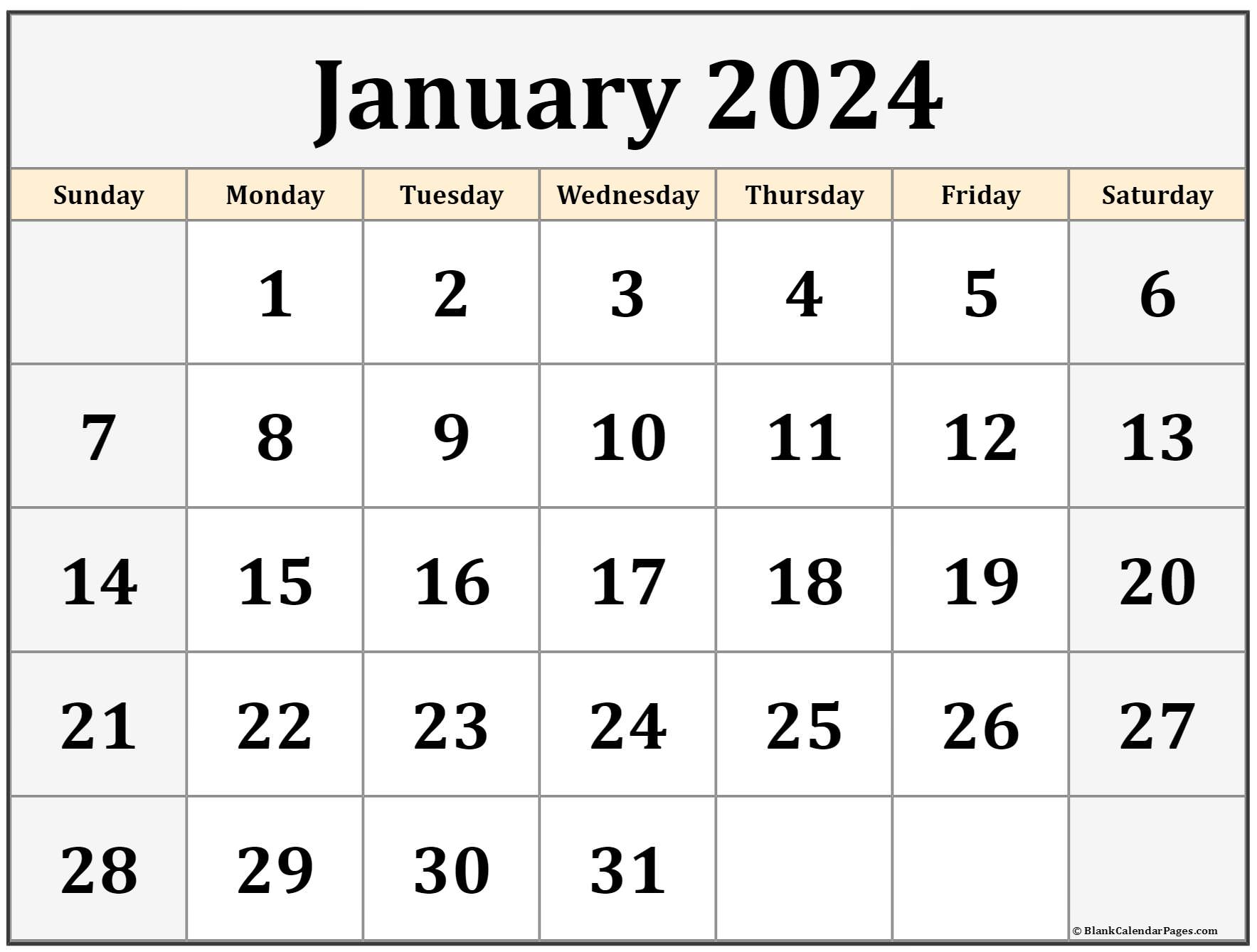 January 2024 Printable Calendar