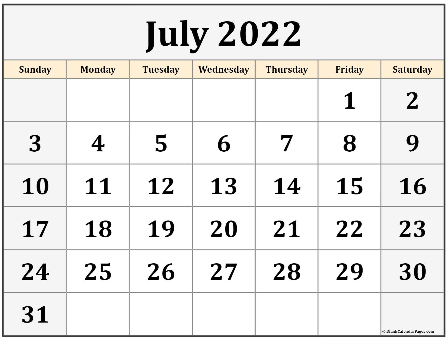 Blank Printable Calendar July 2022 Printable Blank World