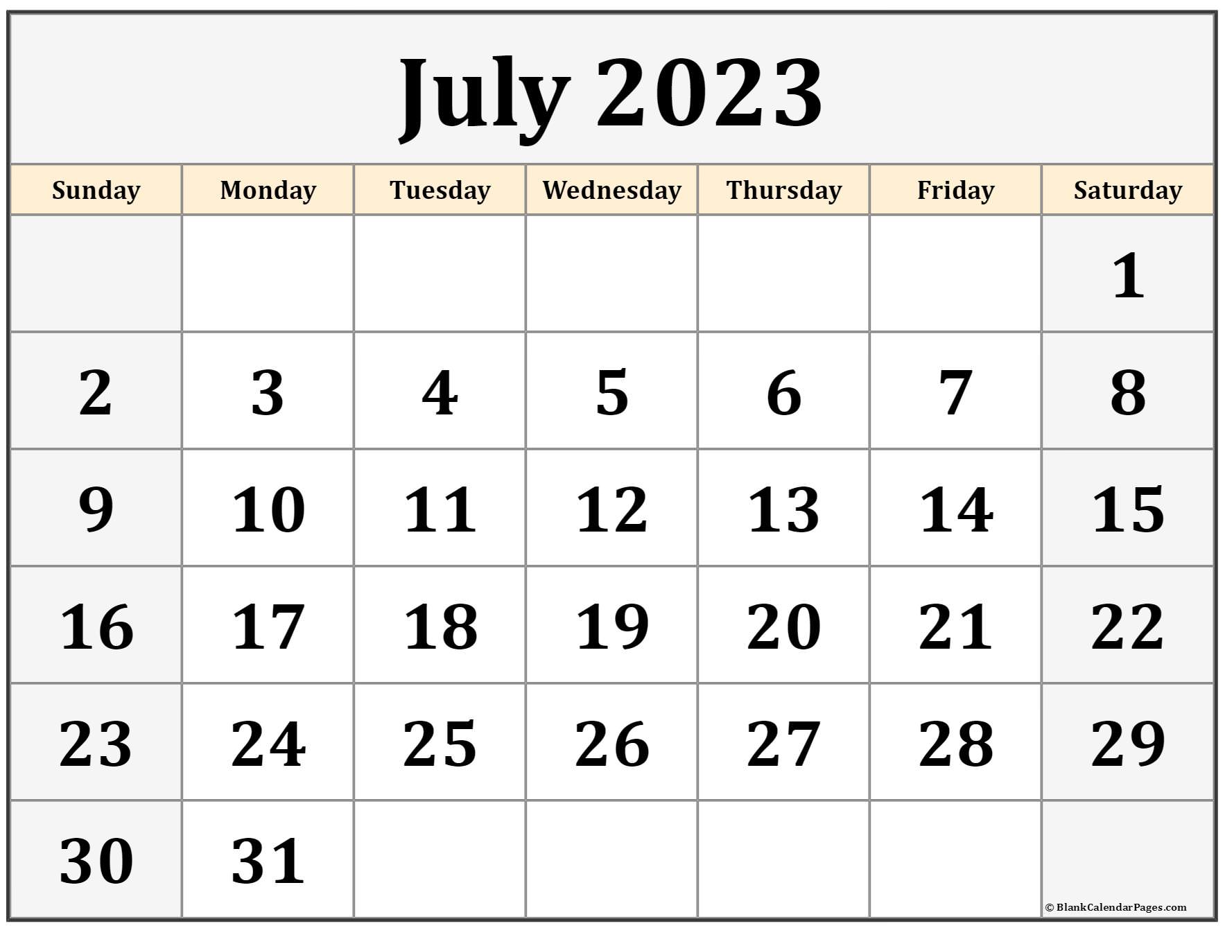 July 2023 calendar free printable calendar