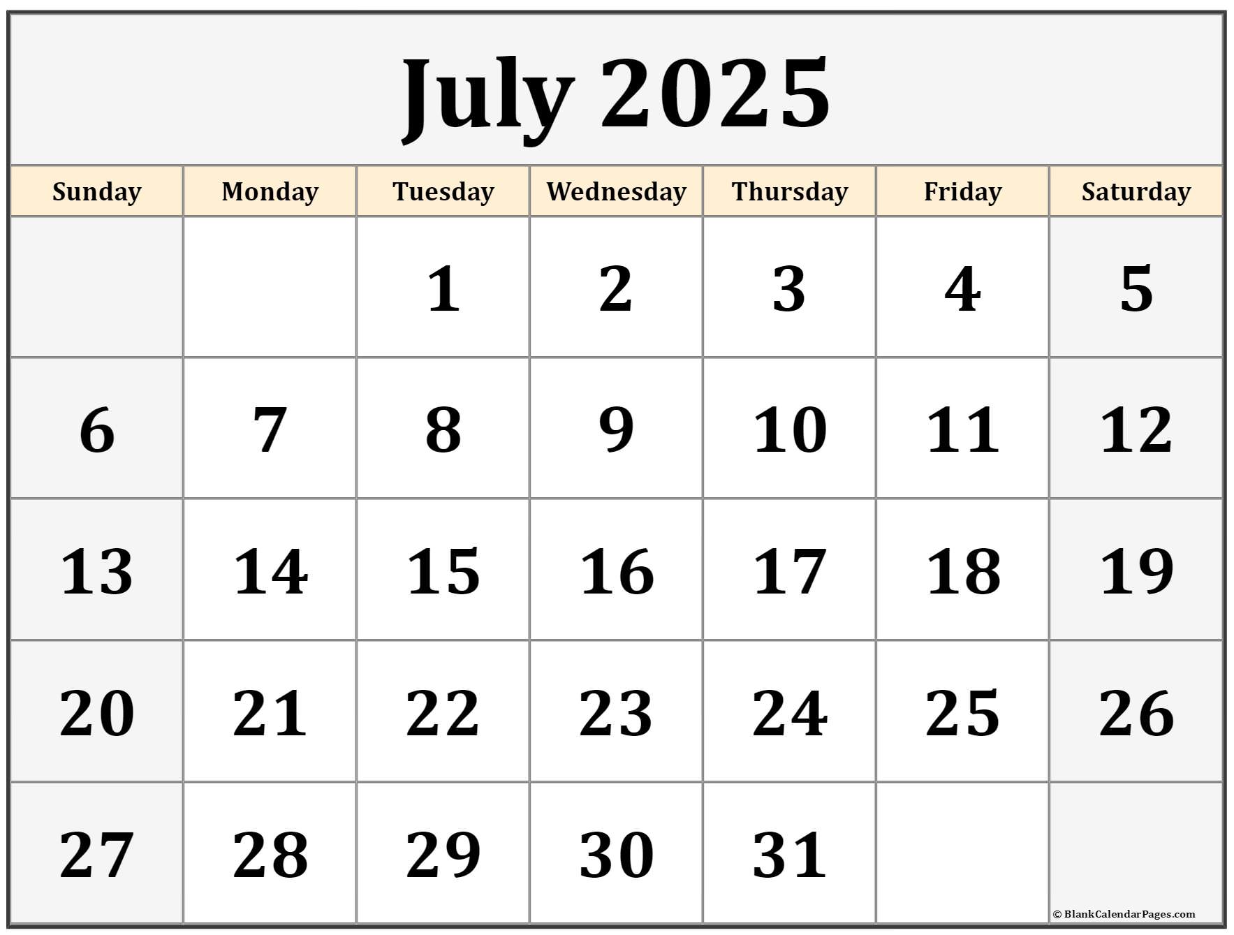 July 2025 calendar  free printable calendar