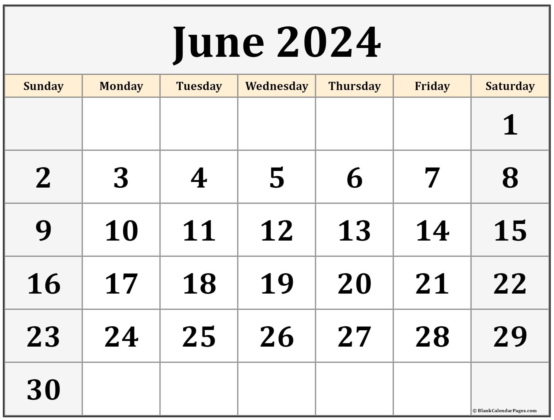 Blank Calendar June 2024 Printable Blank Printable