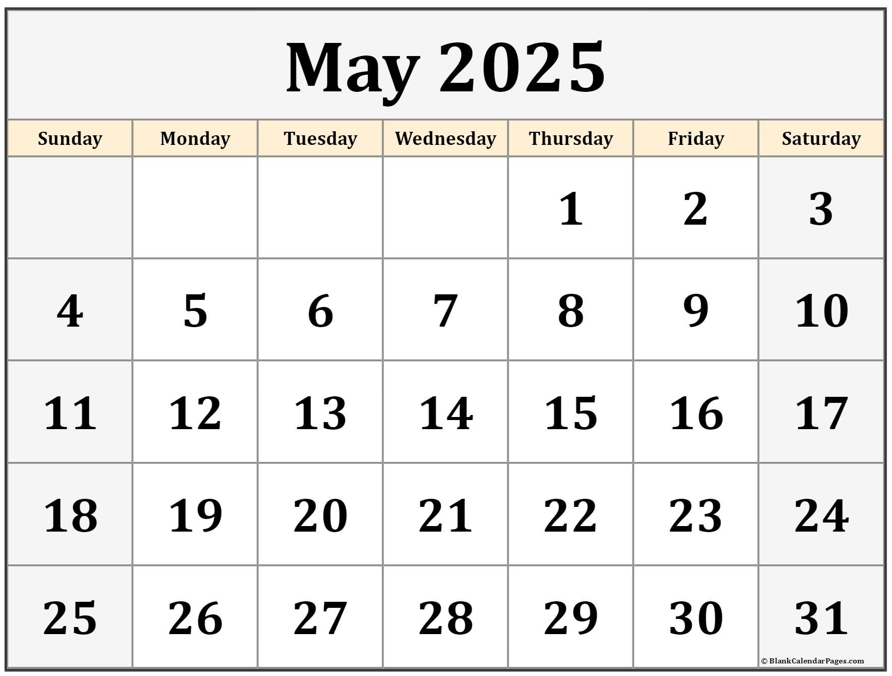 May 2025-May 2025 Calendar Printable