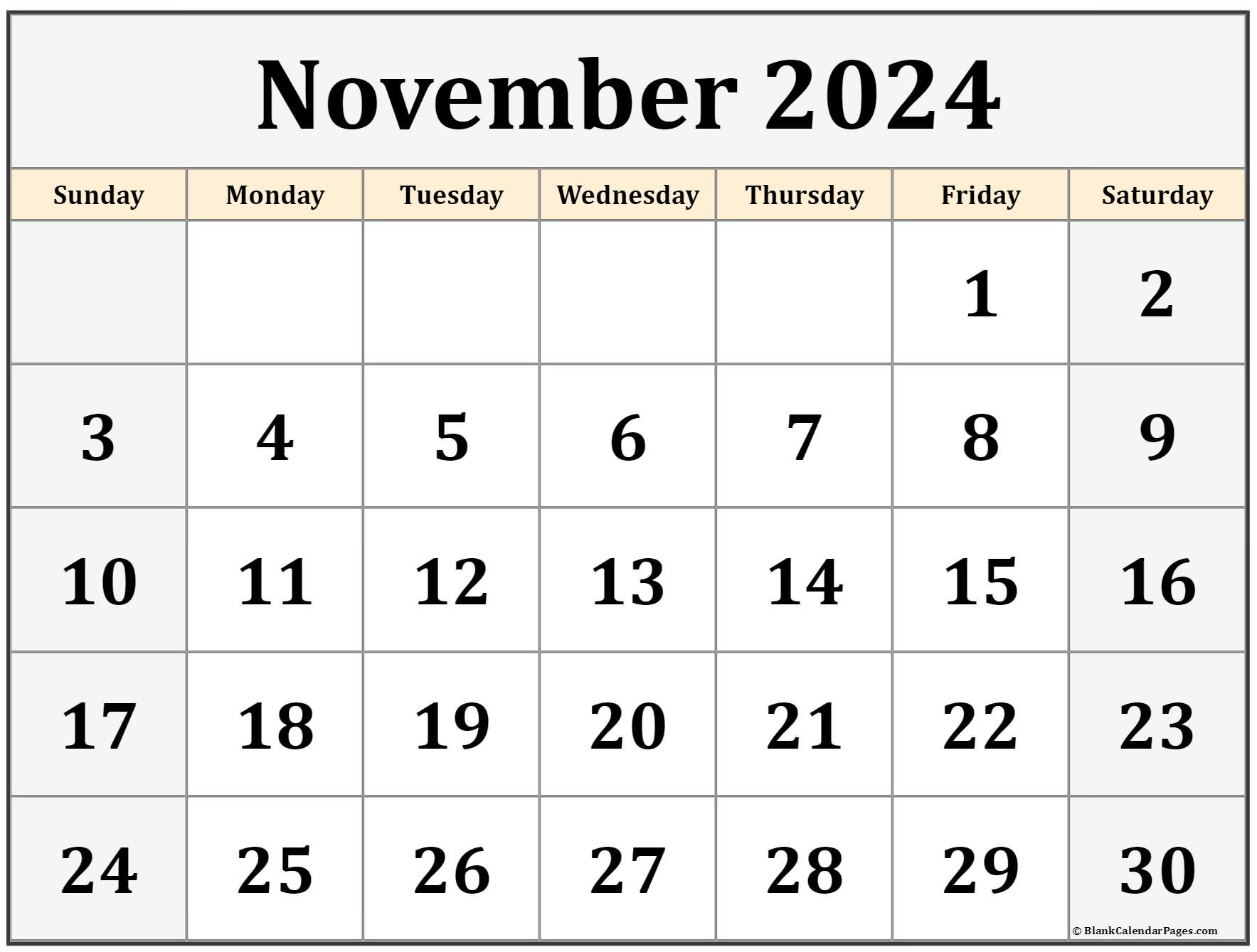 November 2024 calendar free printable calendar