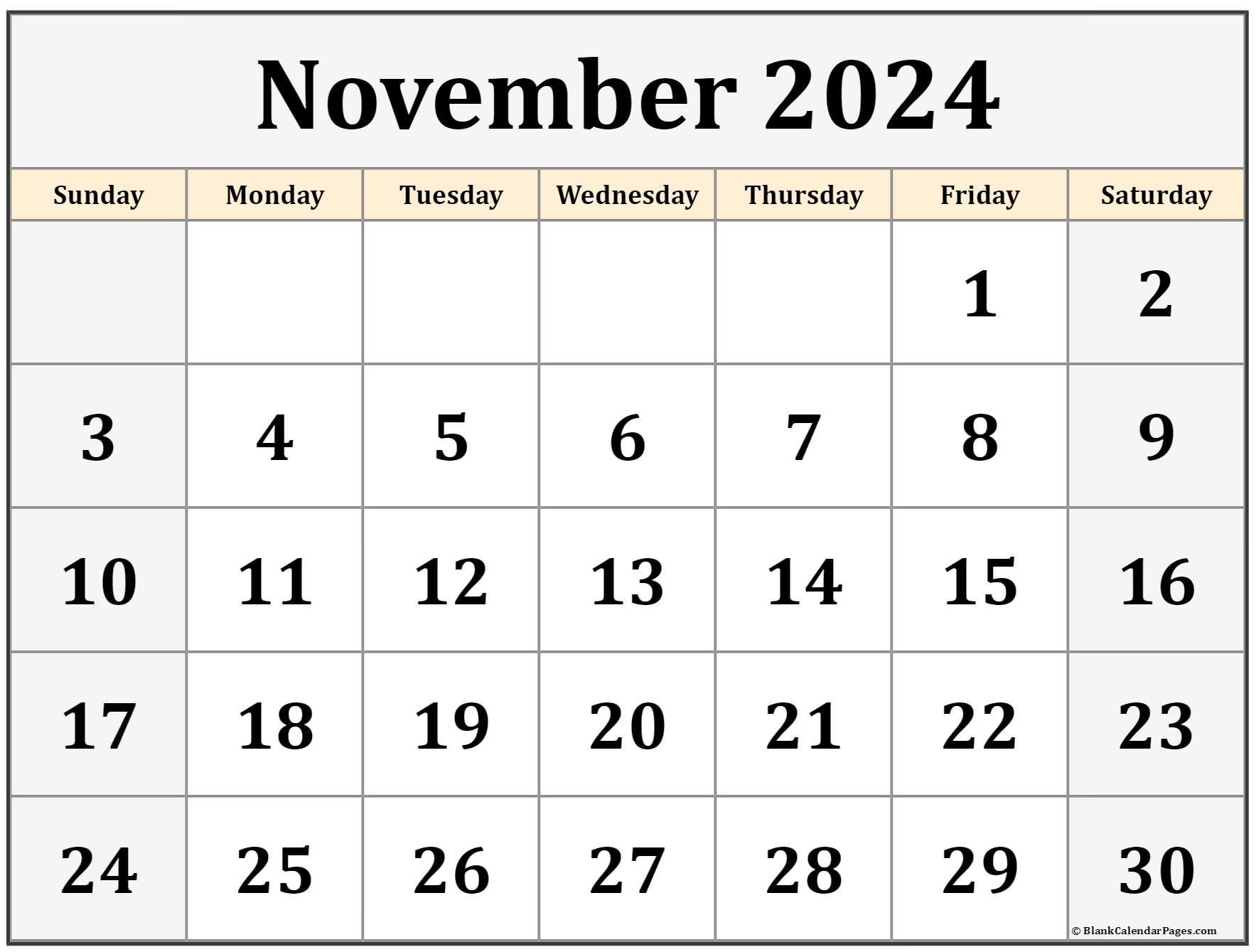 Printable November 2024 Calendar Big Dates Images and Photos finder