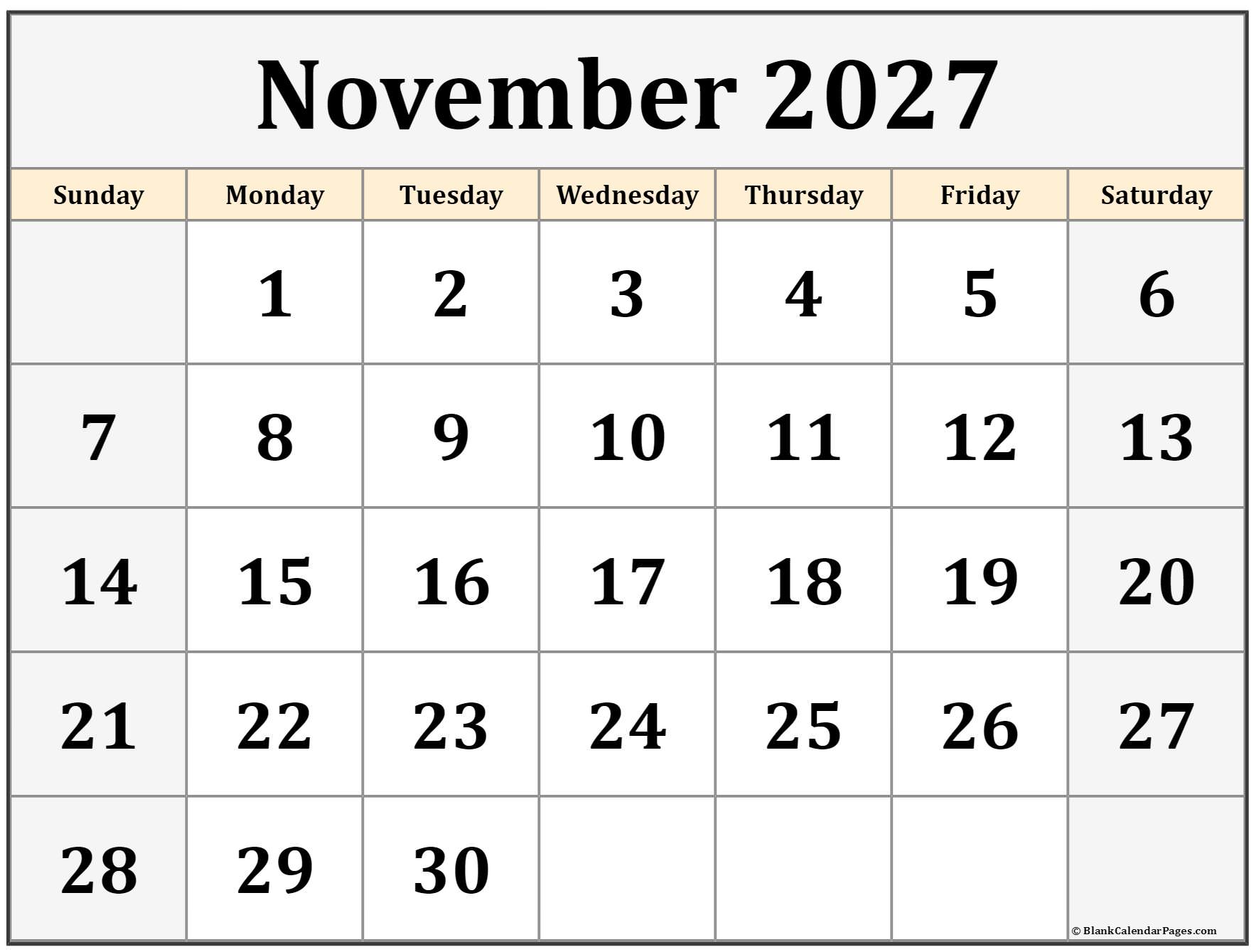 November 2027 Calendar Free Printable Calendars